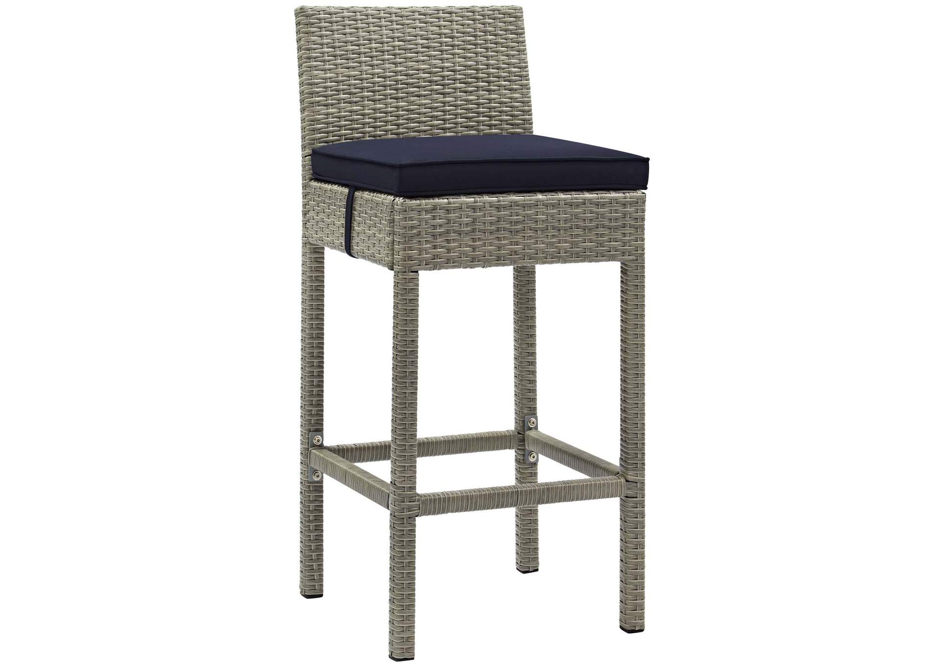 Light Gray Navy Conduit Outdoor Patio Wicker Rattan Bar Stool,Modway