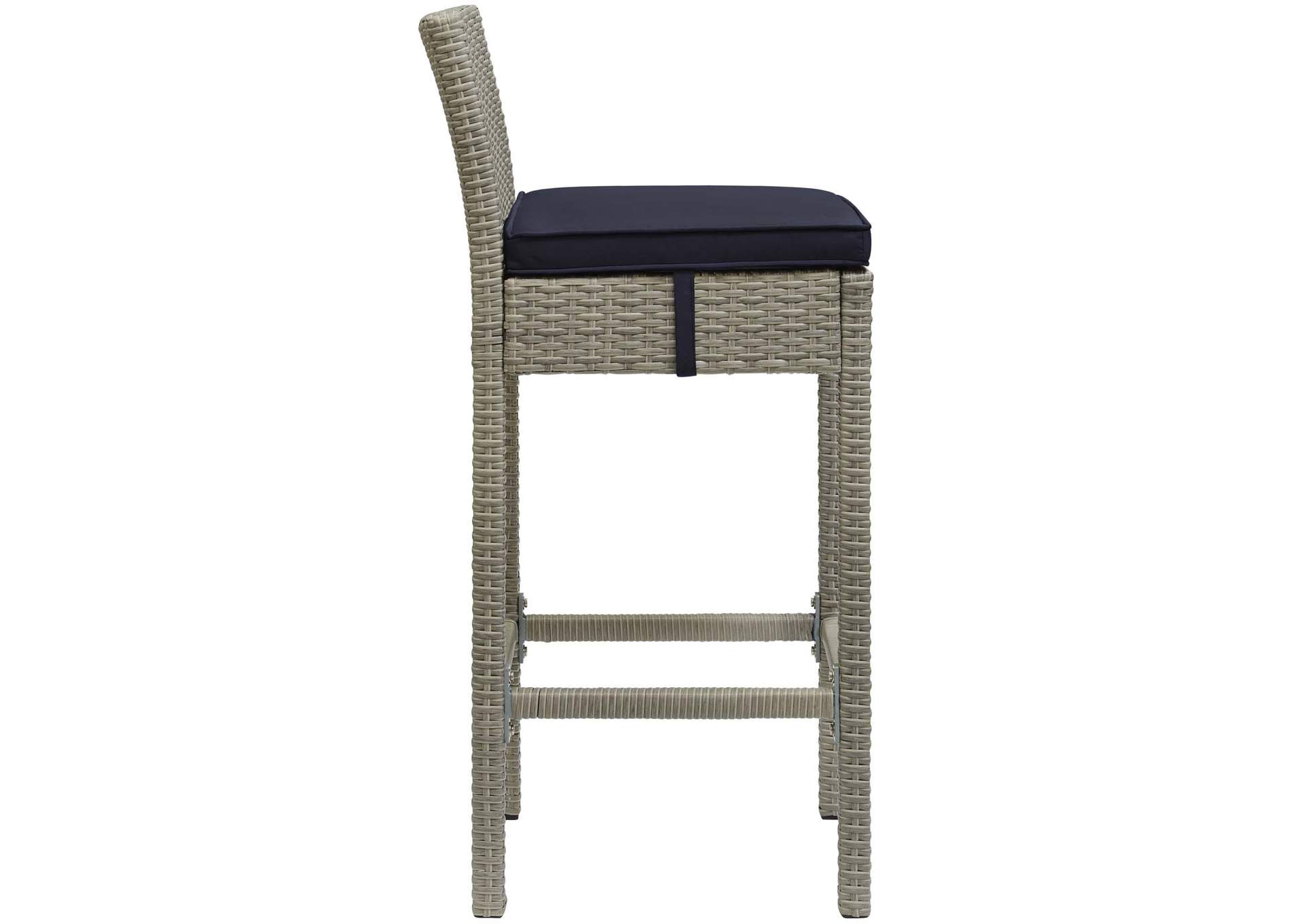 Light Gray Navy Conduit Outdoor Patio Wicker Rattan Bar Stool,Modway