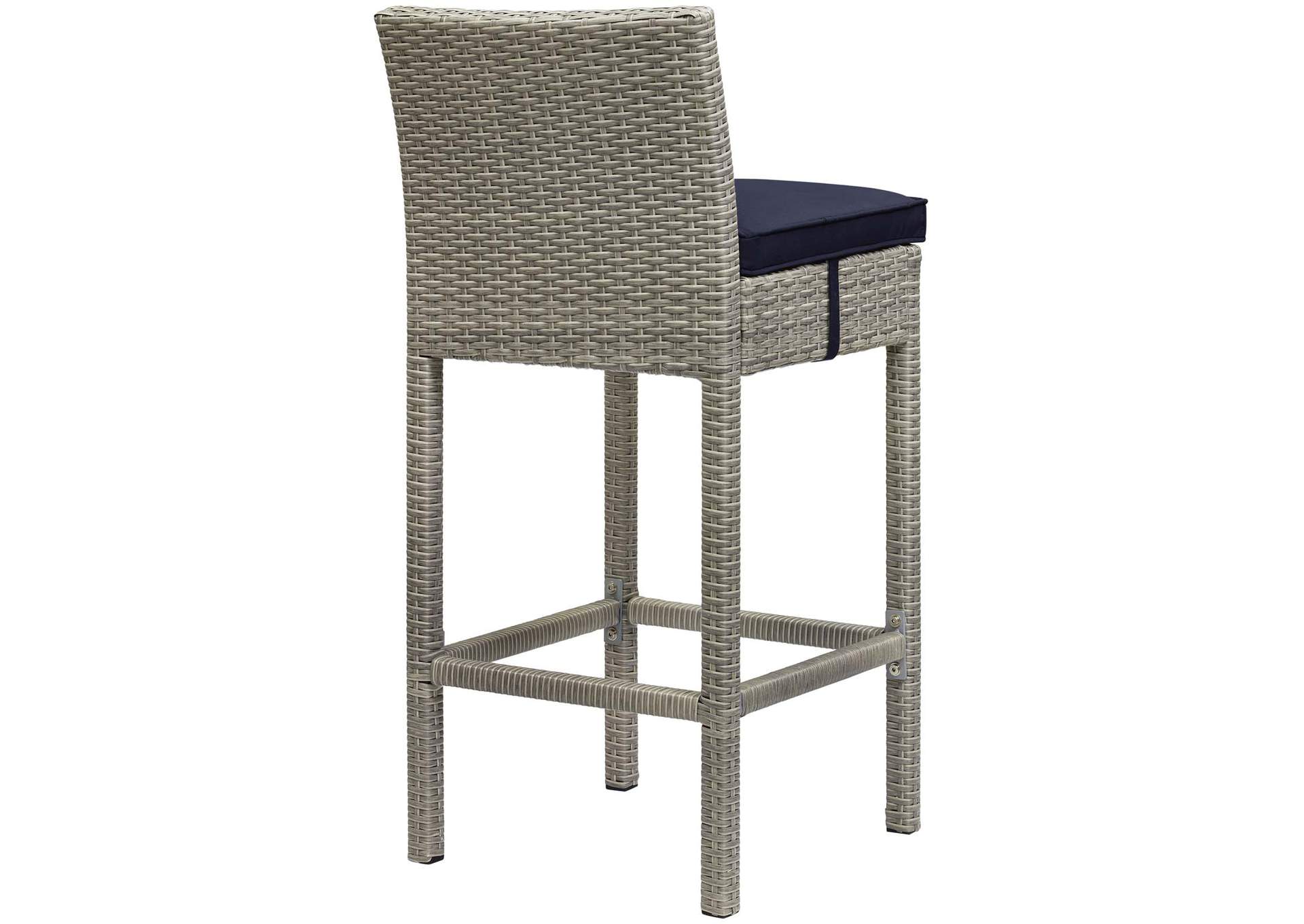 Light Gray Navy Conduit Outdoor Patio Wicker Rattan Bar Stool,Modway