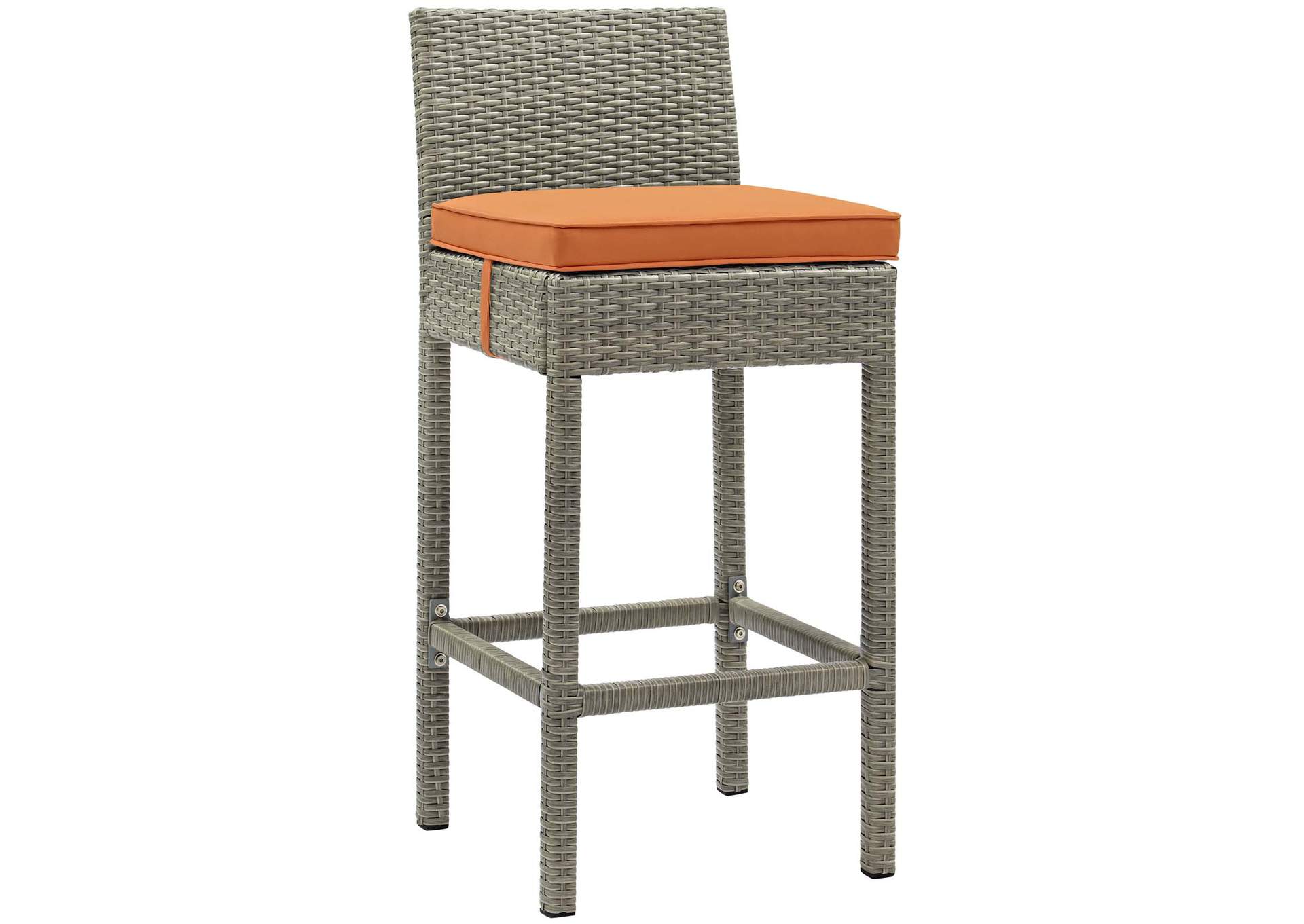 Light Gray Orange Conduit Outdoor Patio Wicker Rattan Bar Stool,Modway