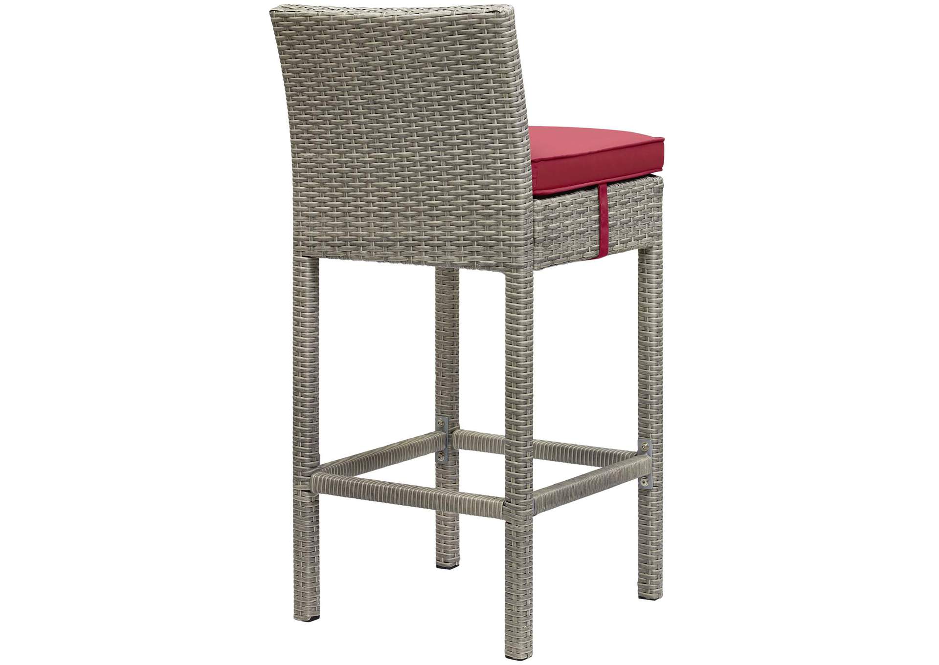 Light Gray Red Conduit Outdoor Patio Wicker Rattan Bar Stool,Modway