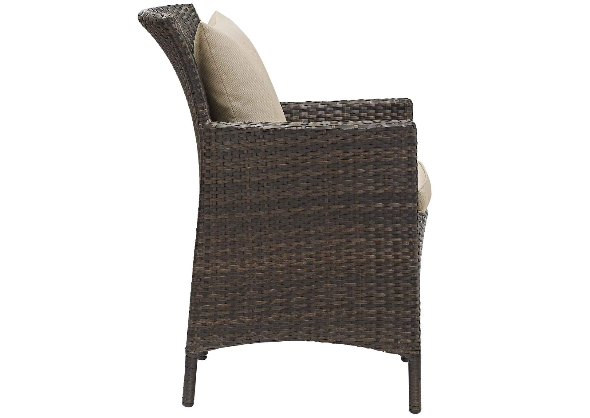 Brown Beige Conduit Outdoor Patio Wicker Rattan Arm Dining Chair,Modway