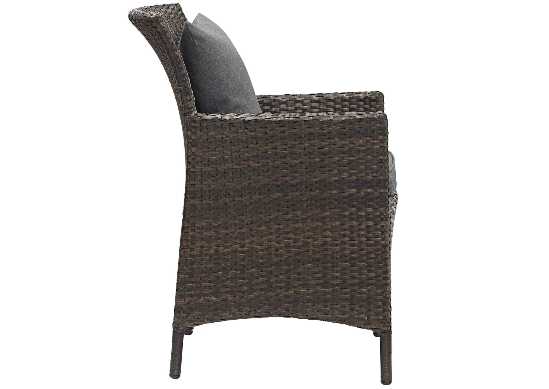 Brown Charcoal Conduit Outdoor Patio Wicker Rattan Arm Dining Chair,Modway