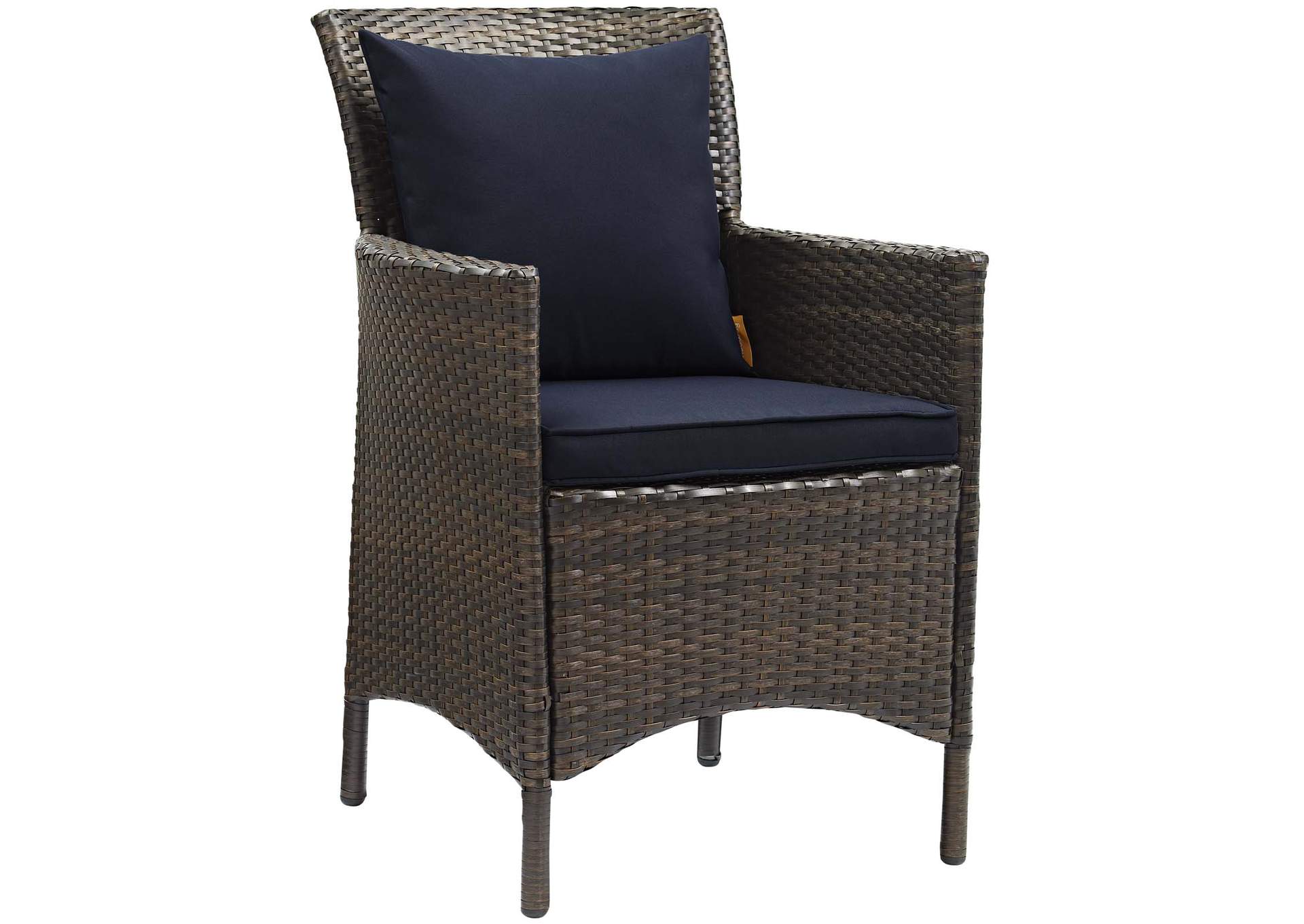 Brown Navy Conduit Outdoor Patio Wicker Rattan Arm Dining Chair,Modway