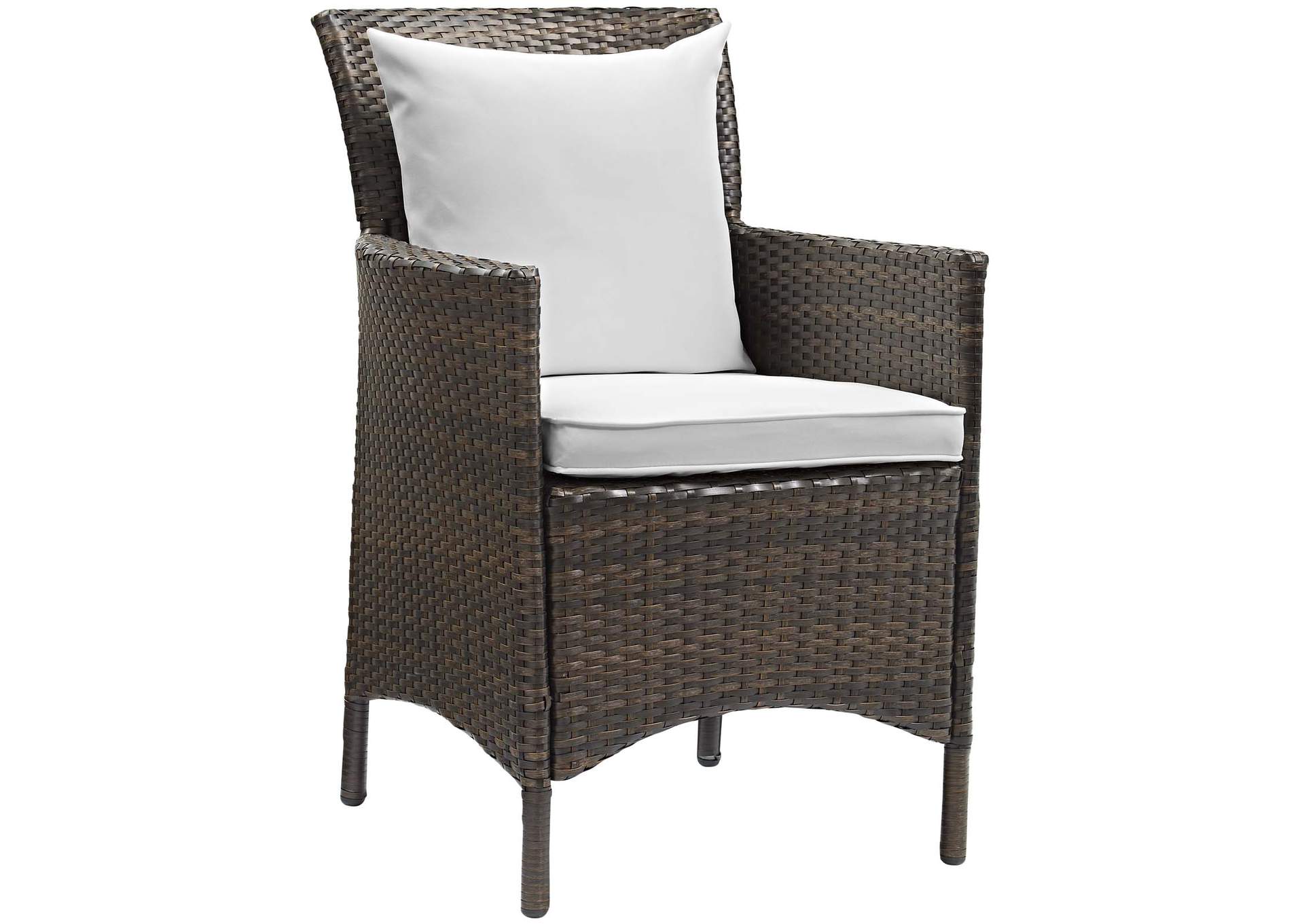 Brown White Conduit Outdoor Patio Wicker Rattan Arm Dining Chair,Modway