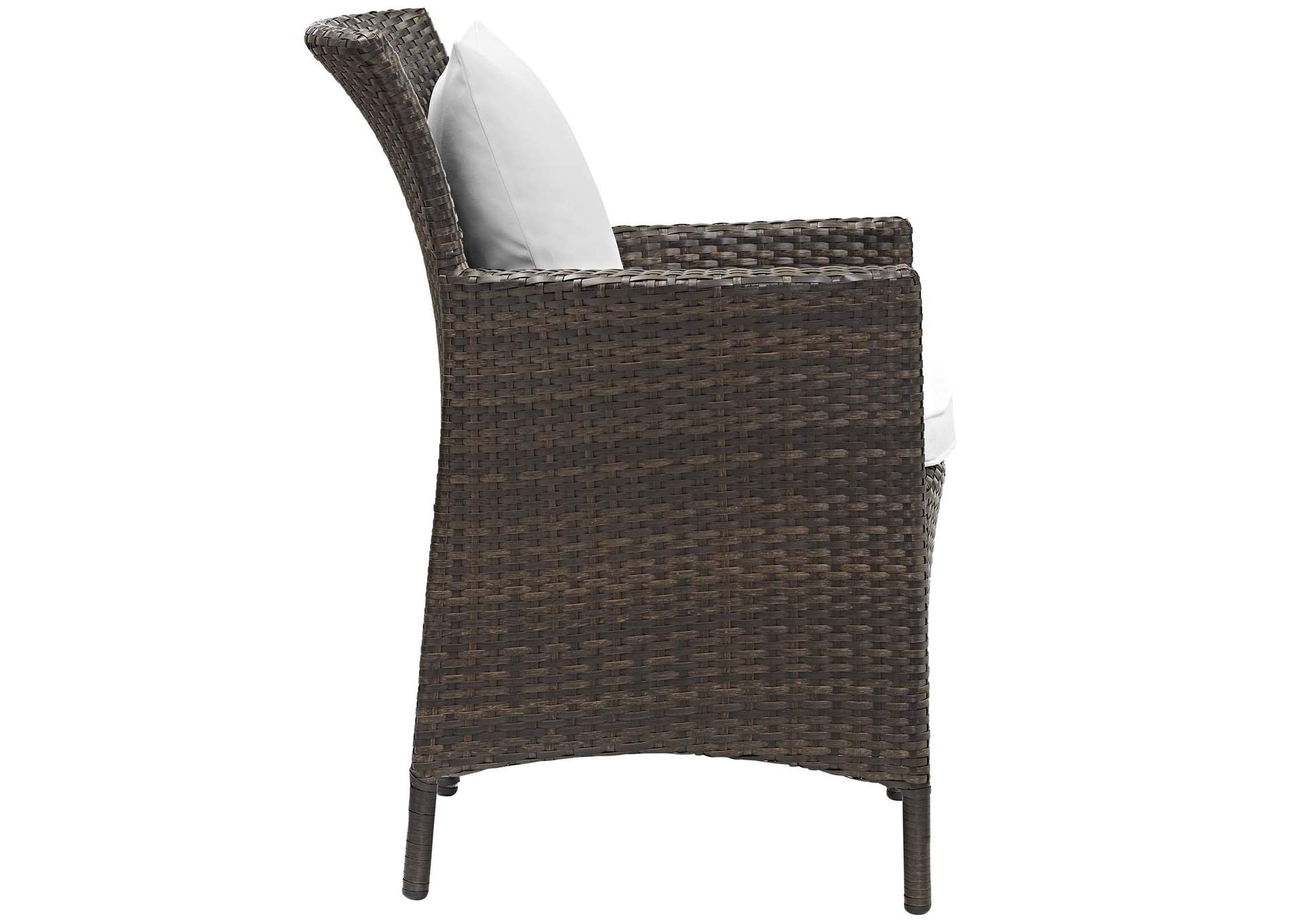 Brown White Conduit Outdoor Patio Wicker Rattan Arm Dining Chair,Modway