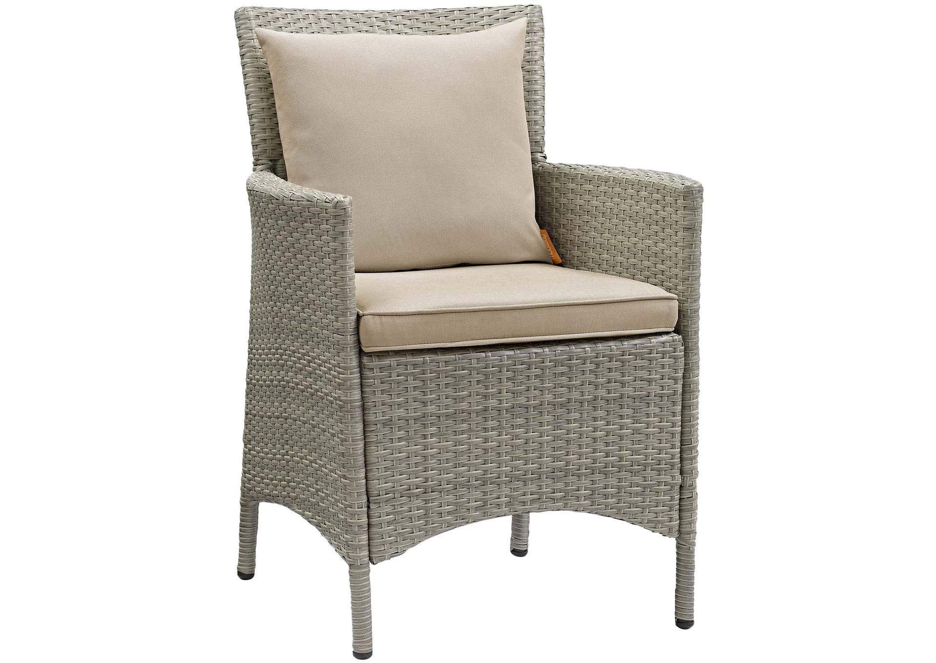 Light Gray Beige Conduit Outdoor Patio Wicker Rattan Arm Dining Chair,Modway