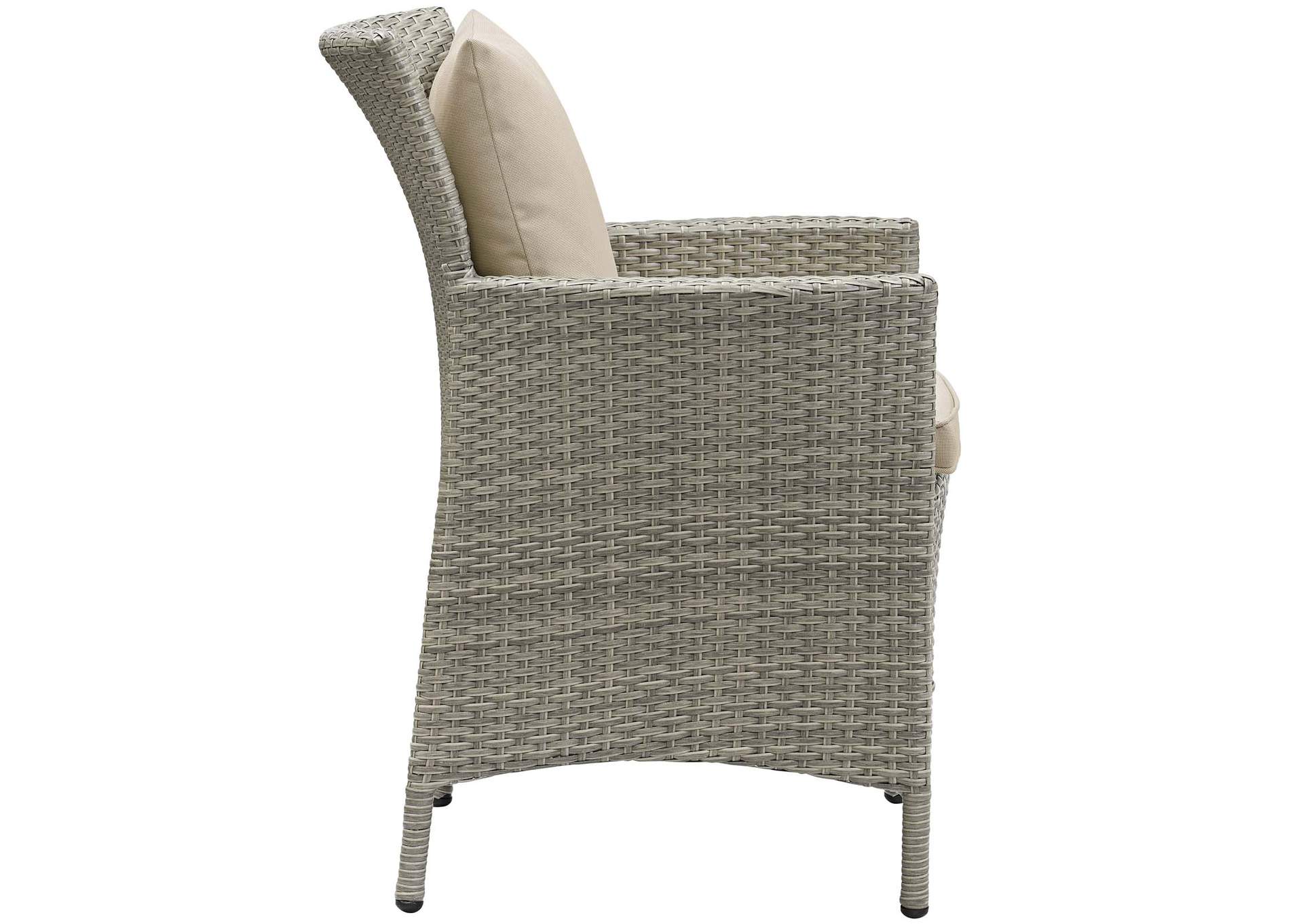 Light Gray Beige Conduit Outdoor Patio Wicker Rattan Arm Dining Chair,Modway