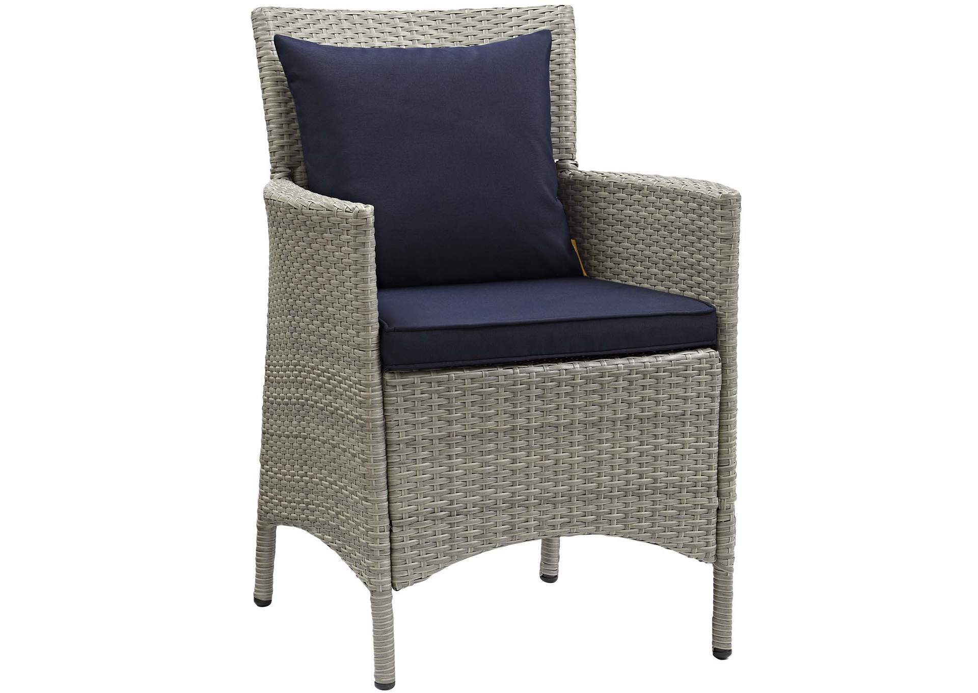 Light Gray Navy Conduit Outdoor Patio Wicker Rattan Arm Dining Chair,Modway