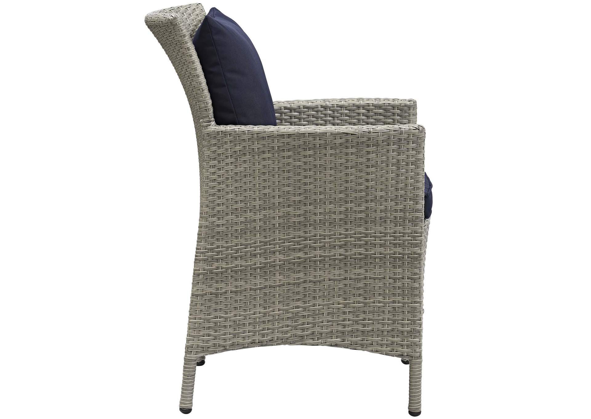 Light Gray Navy Conduit Outdoor Patio Wicker Rattan Arm Dining Chair,Modway