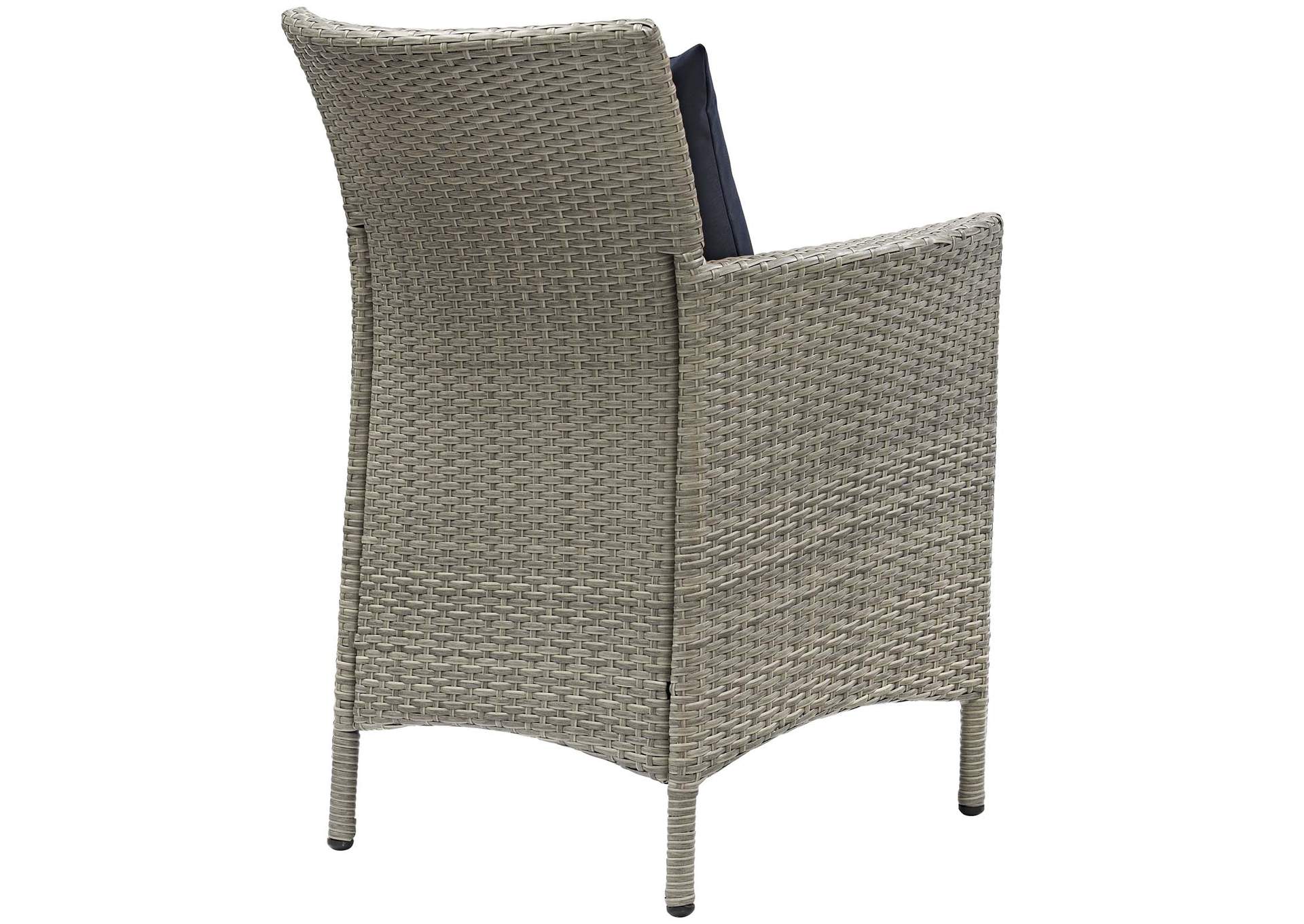 Light Gray Navy Conduit Outdoor Patio Wicker Rattan Arm Dining Chair,Modway