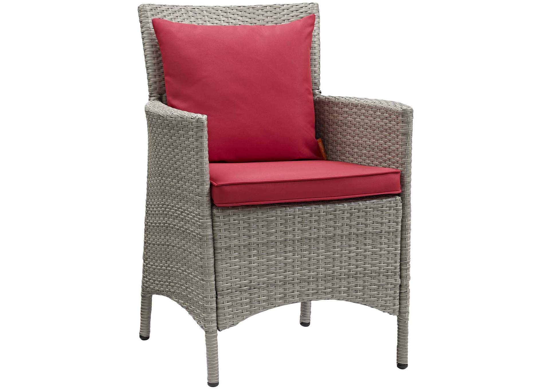 Light Gray Red Conduit Outdoor Patio Wicker Rattan Arm Dining Chair,Modway