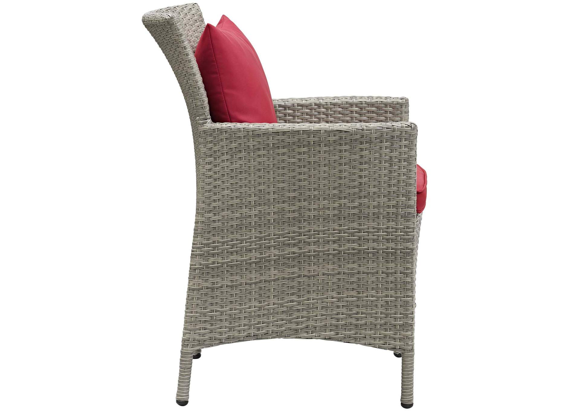 Light Gray Red Conduit Outdoor Patio Wicker Rattan Arm Dining Chair,Modway