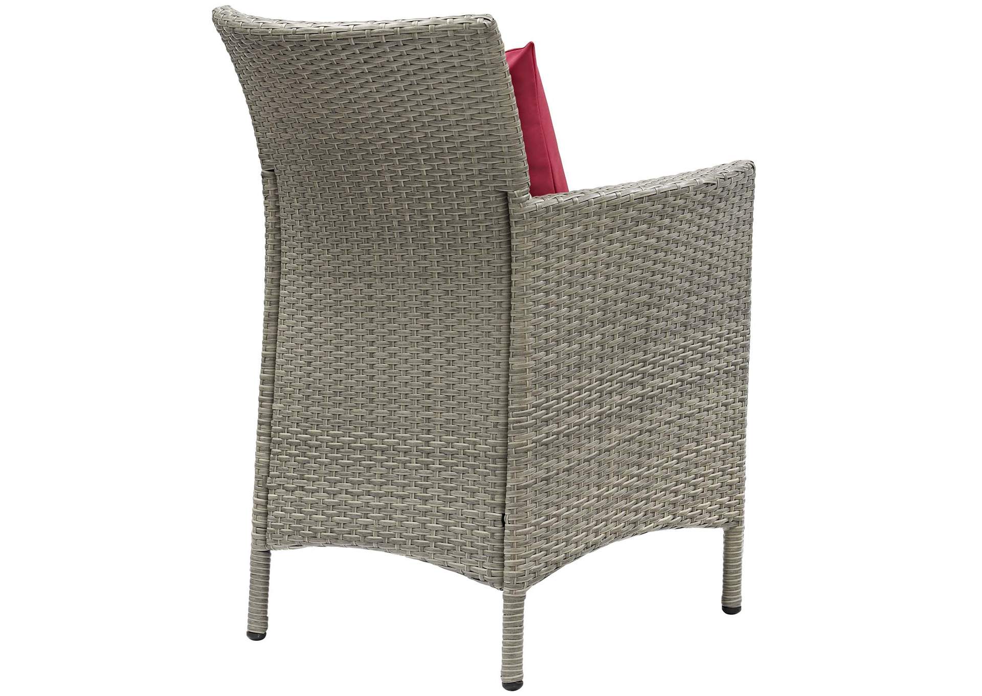 Light Gray Red Conduit Outdoor Patio Wicker Rattan Arm Dining Chair,Modway