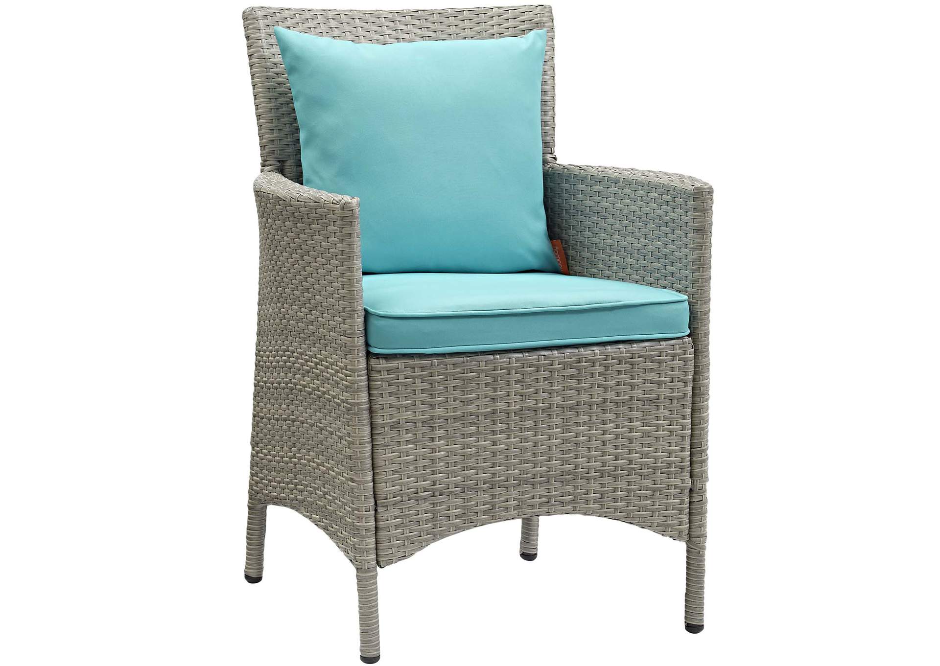 Light Gray Turquoise Conduit Outdoor Patio Wicker Rattan Arm Dining Chair,Modway