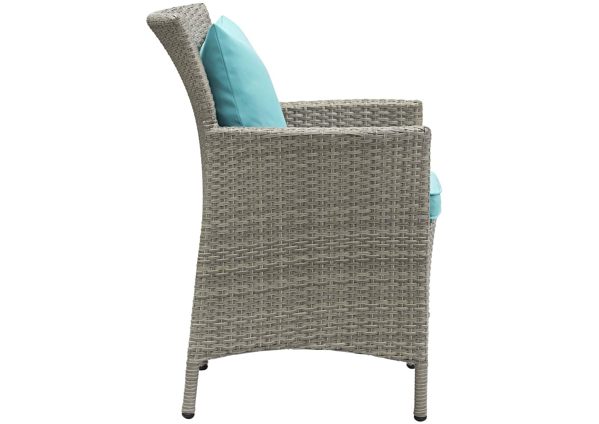 Light Gray Turquoise Conduit Outdoor Patio Wicker Rattan Arm Dining Chair,Modway