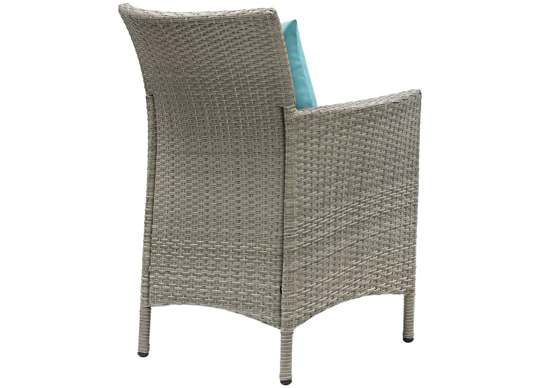 Light Gray Turquoise Conduit Outdoor Patio Wicker Rattan Arm Dining Chair,Modway