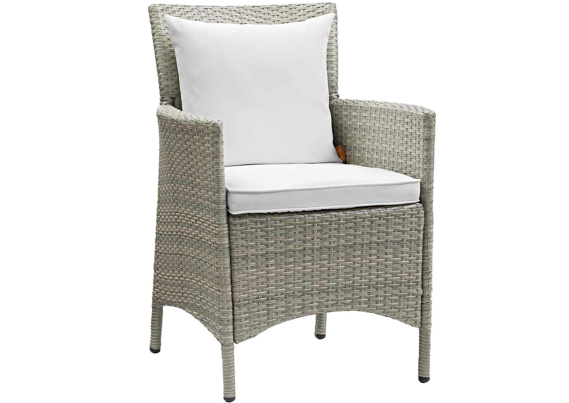 Light Gray White Conduit Outdoor Patio Wicker Rattan Arm Dining Chair,Modway