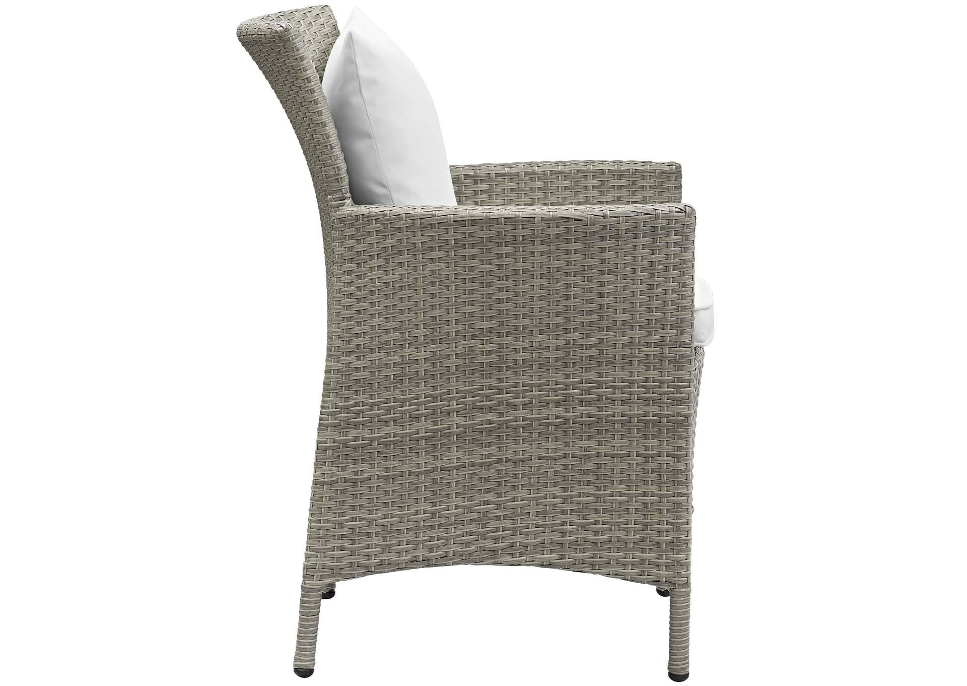 Light Gray White Conduit Outdoor Patio Wicker Rattan Arm Dining Chair,Modway