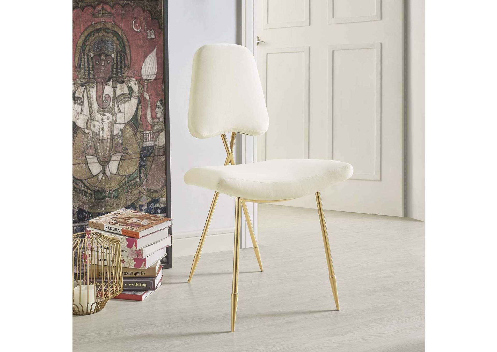 Ivory Ponder Performance Velvet Dining Side Chair,Modway