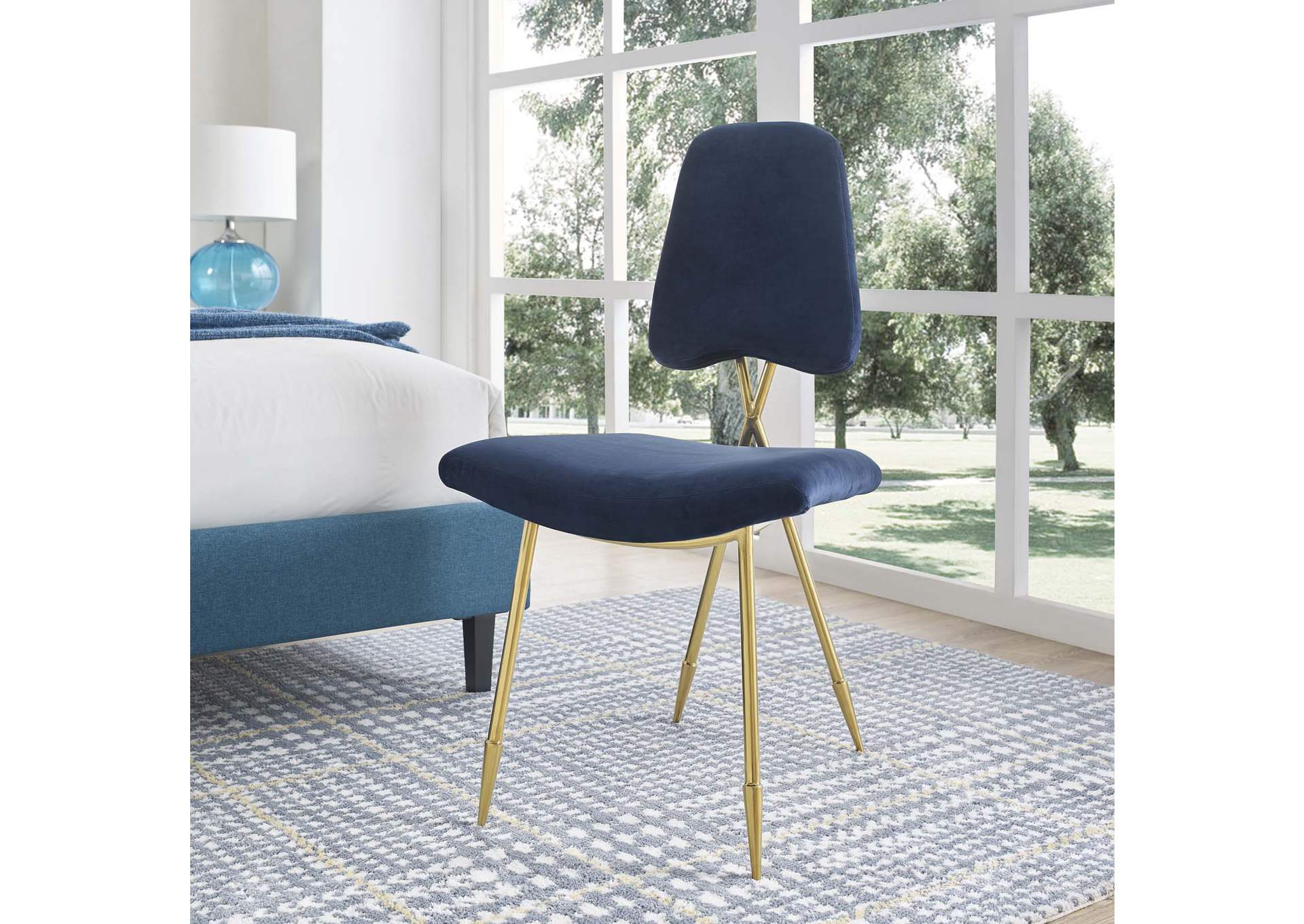 Navy Ponder Performance Velvet Dining Side Chair,Modway