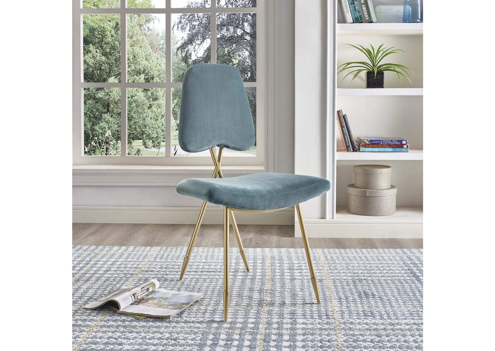 Sea Blue Ponder Performance Velvet Dining Side Chair,Modway