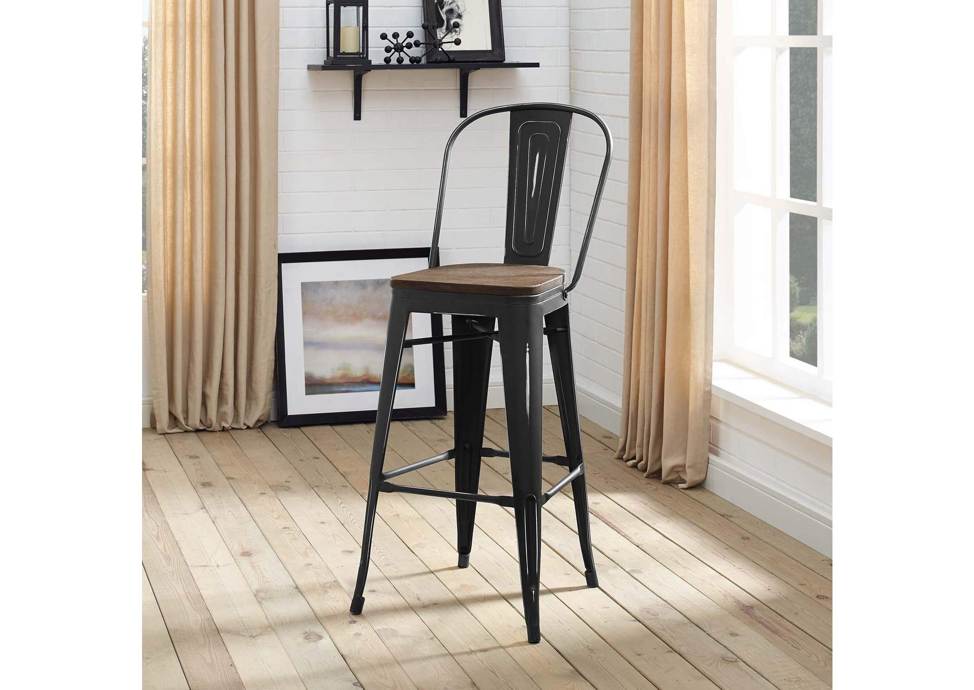 Black Promenade Bar Stool,Modway