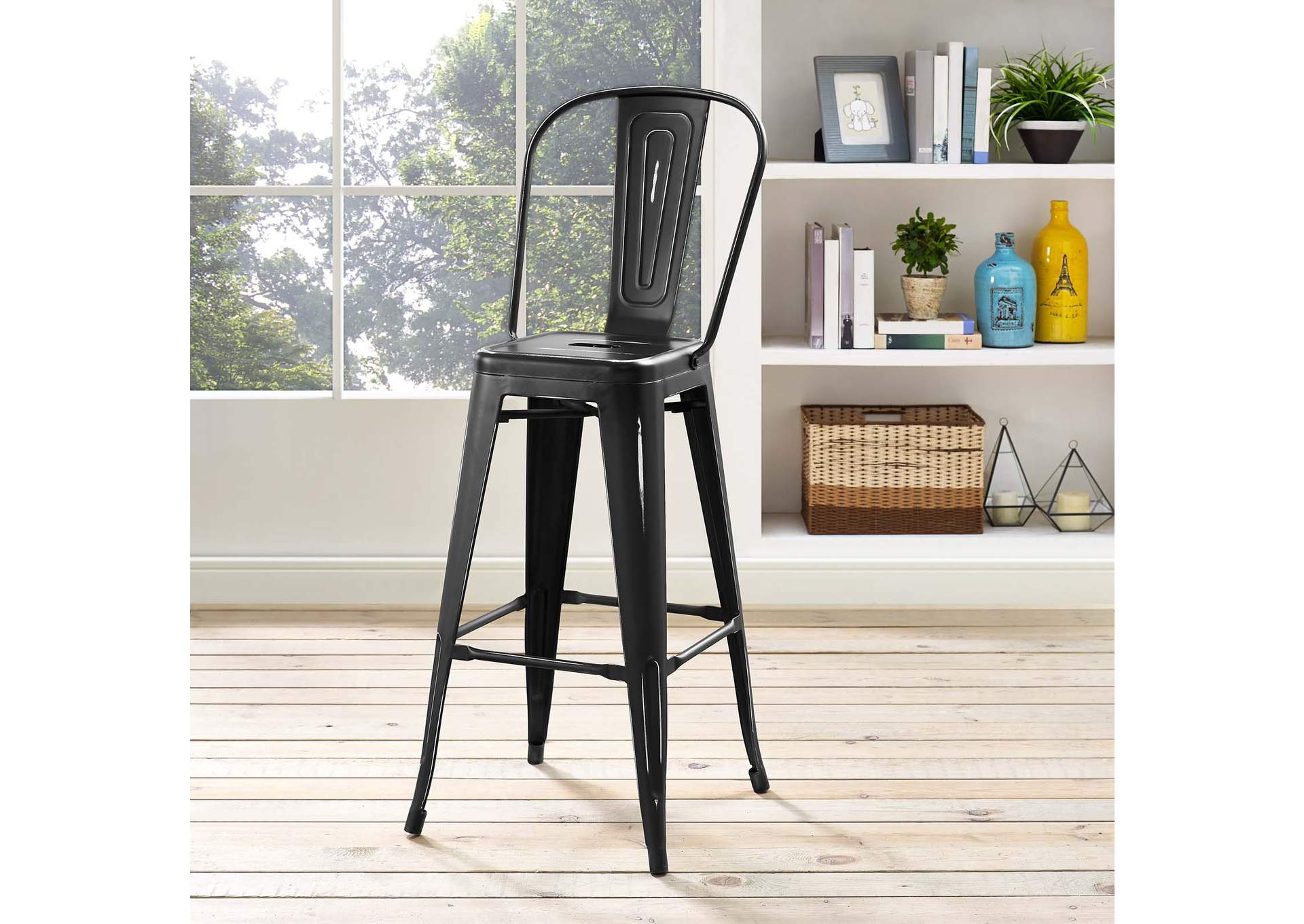 Black Promenade Metal Bar Side Stool,Modway