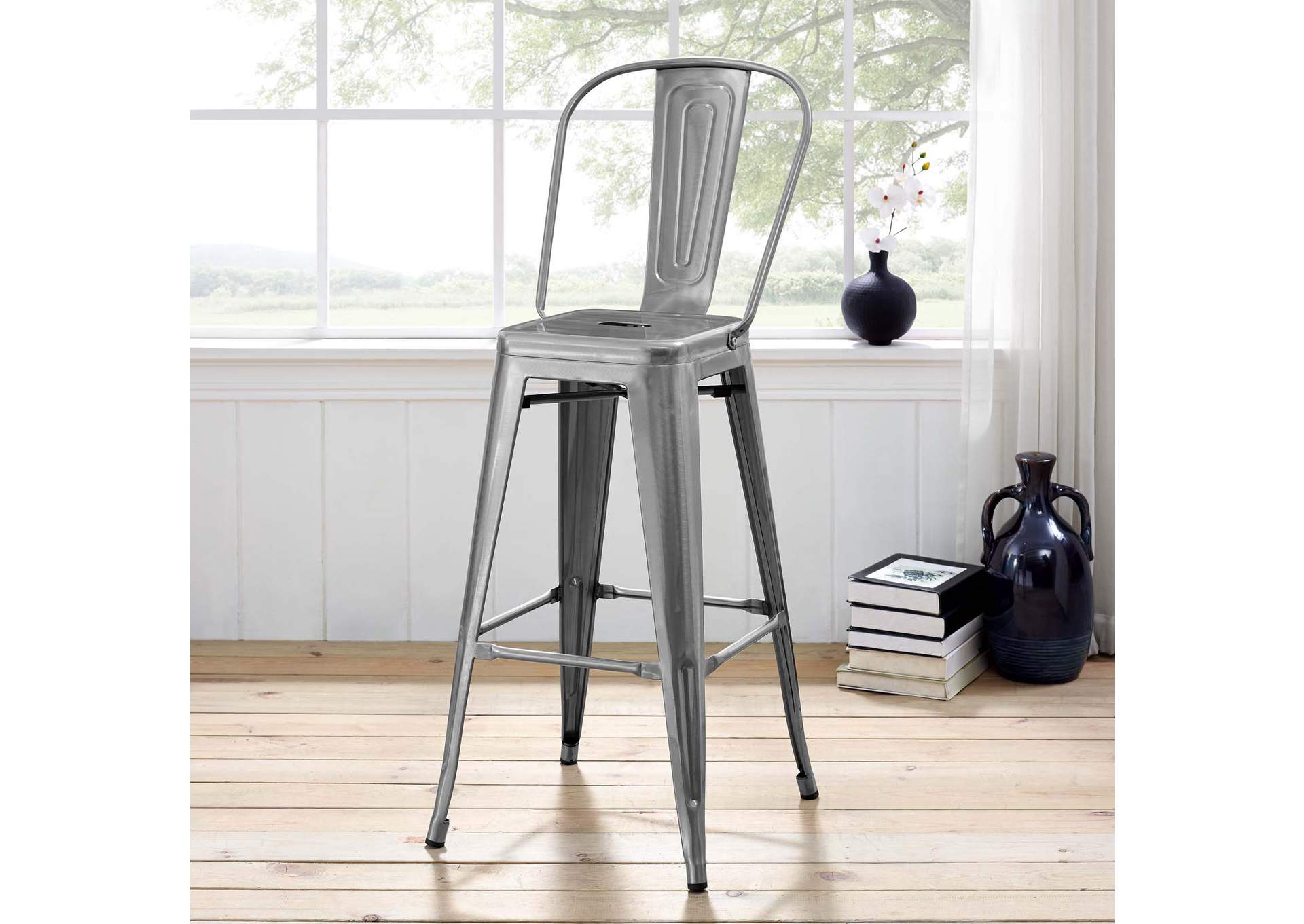 Gunmetal Promenade Metal Bar Side Stool,Modway