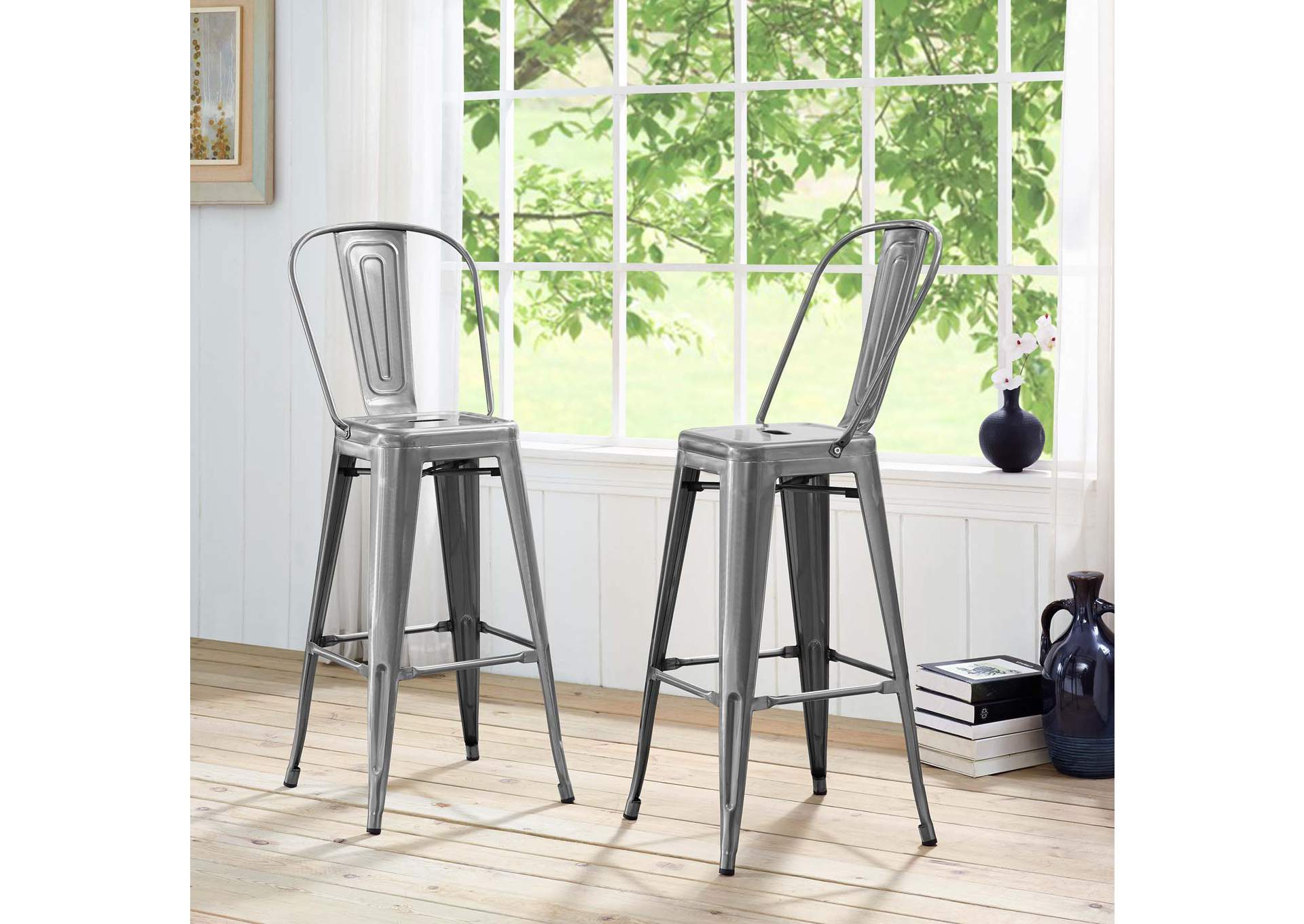 Gunmetal Promenade Metal Bar Side Stool,Modway