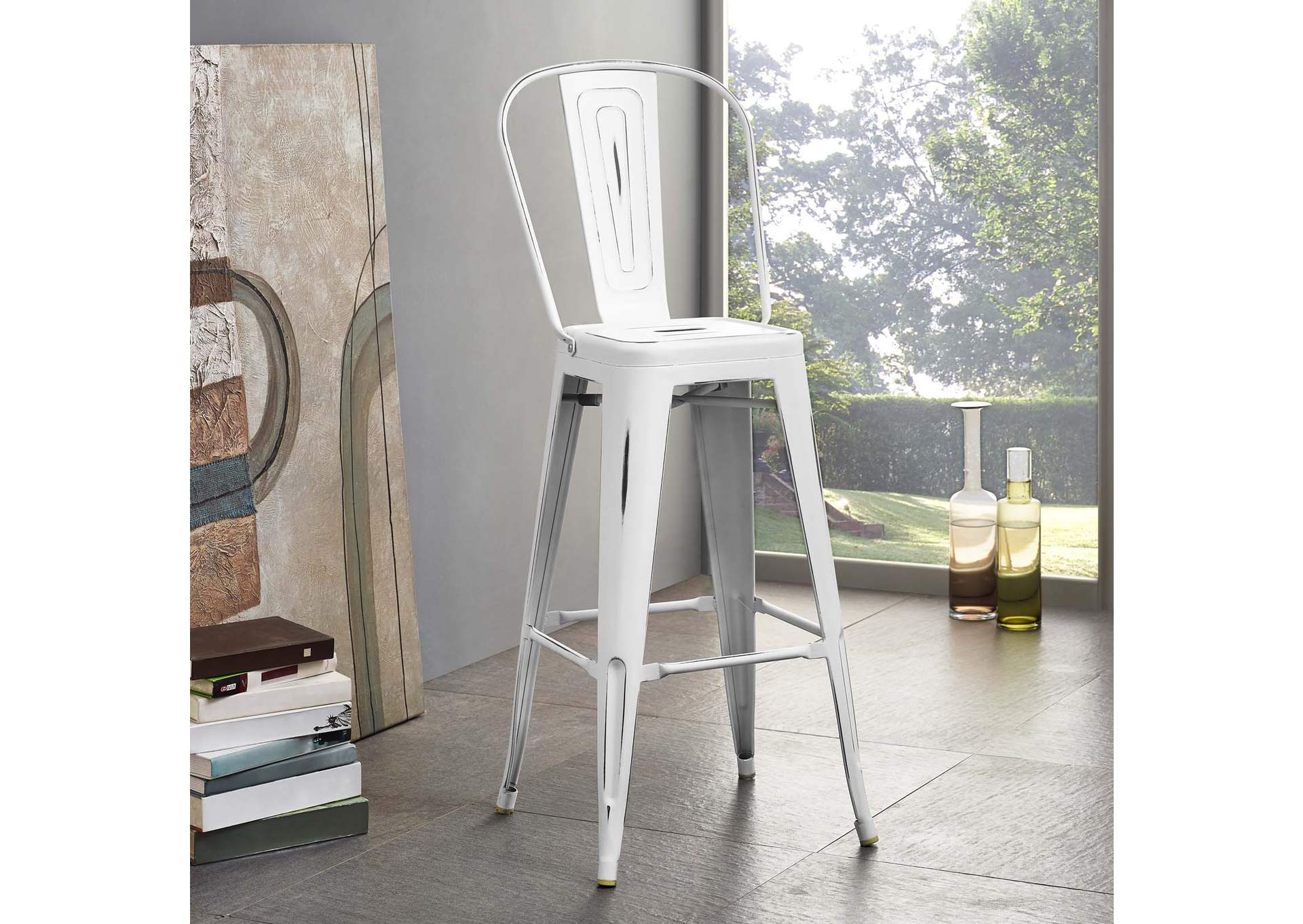 White Promenade Metal Bar Side Stool,Modway