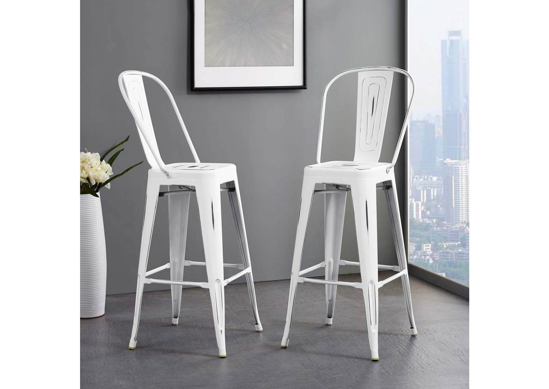 White Promenade Metal Bar Side Stool,Modway