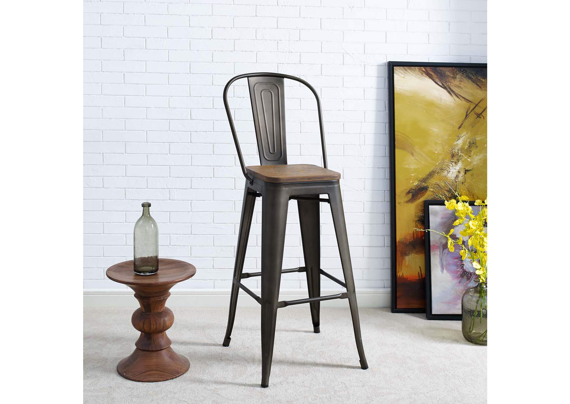 Brown Promenade Metal Bar Stool,Modway