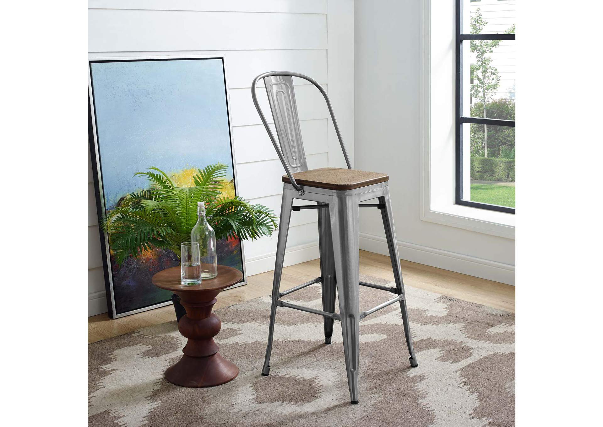 Gunmetal Promenade Metal Bar Stool,Modway