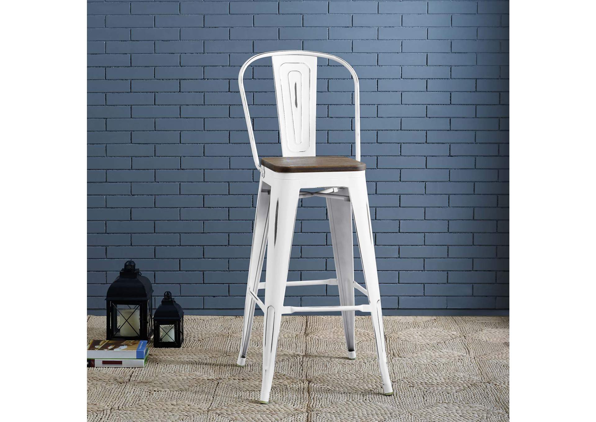 White Promenade Metal Bar Stool,Modway