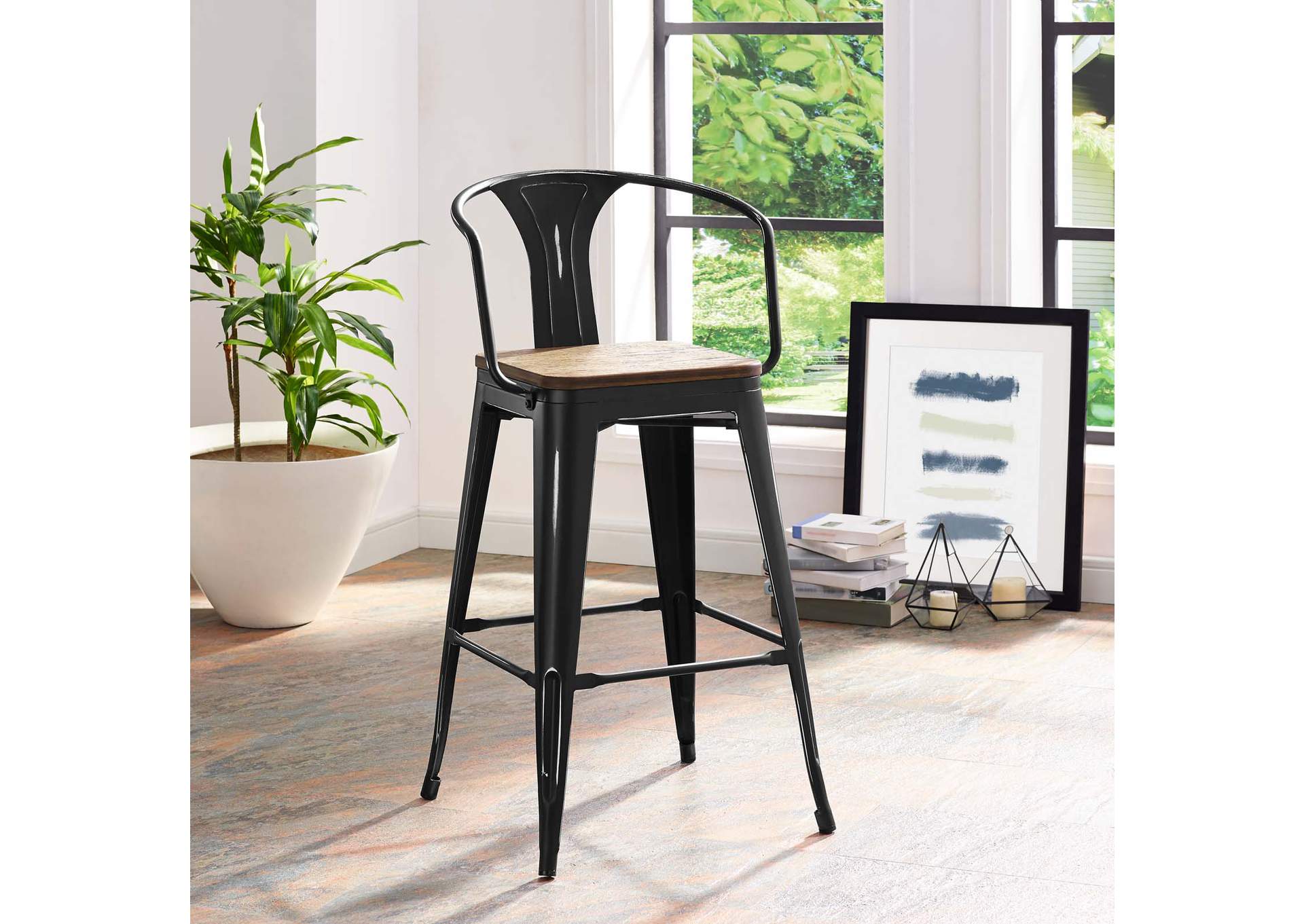 Black Promenade Bar Stool,Modway