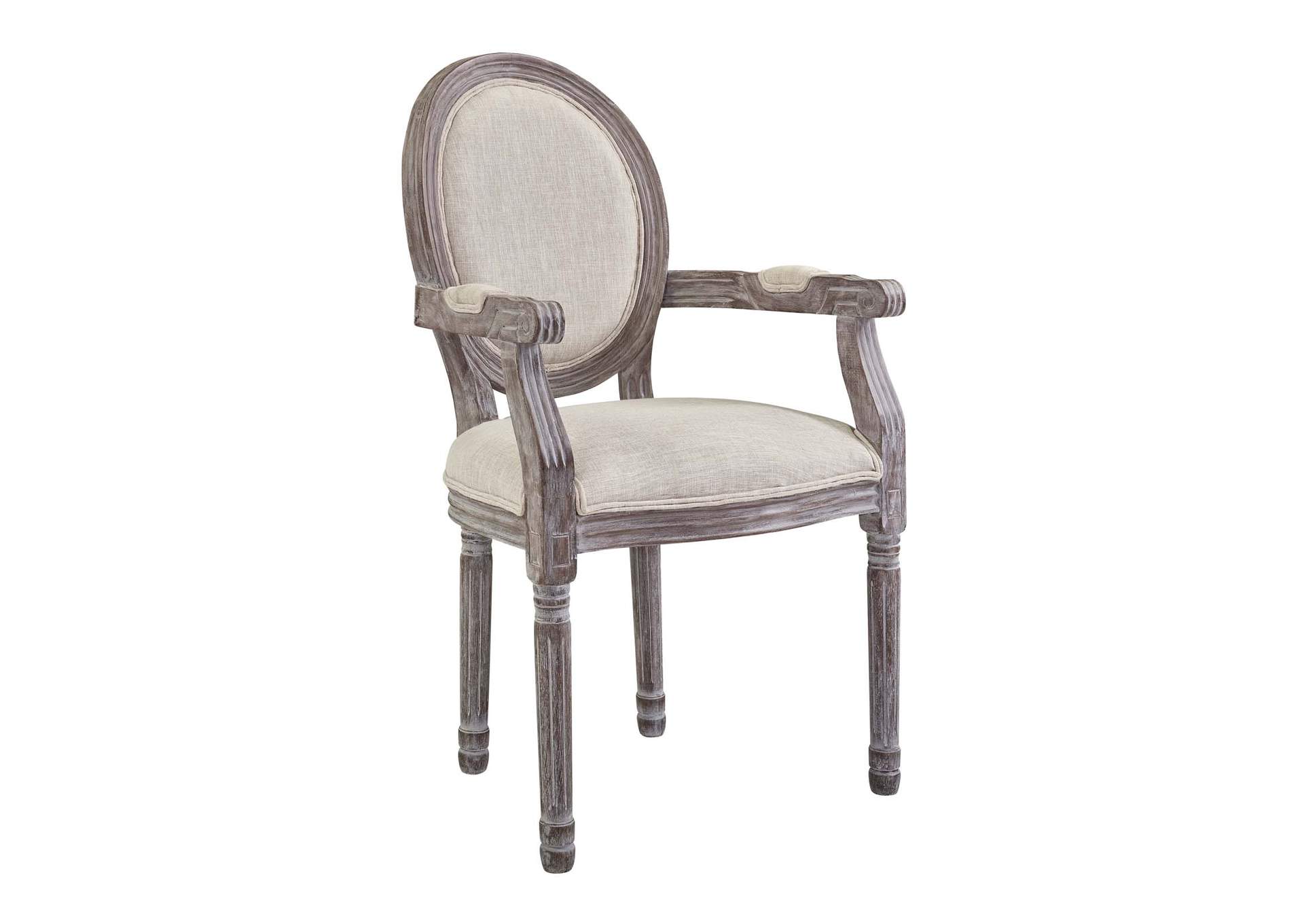 Beige Emanate Vintage French Upholstered Fabric Arm Dining Chair,Modway