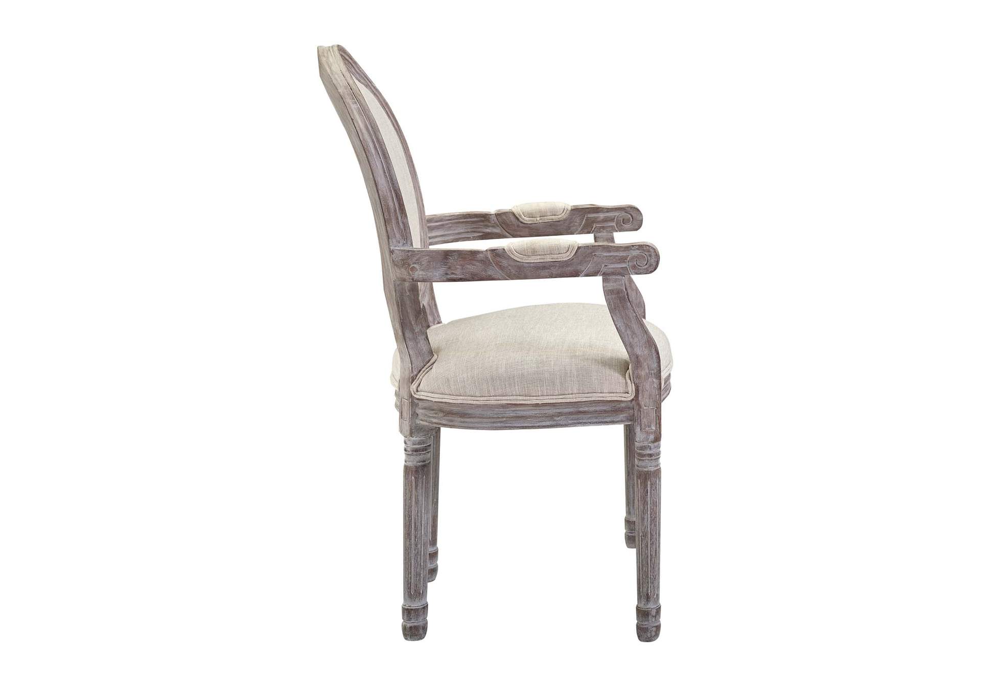 Beige Emanate Vintage French Upholstered Fabric Arm Dining Chair,Modway