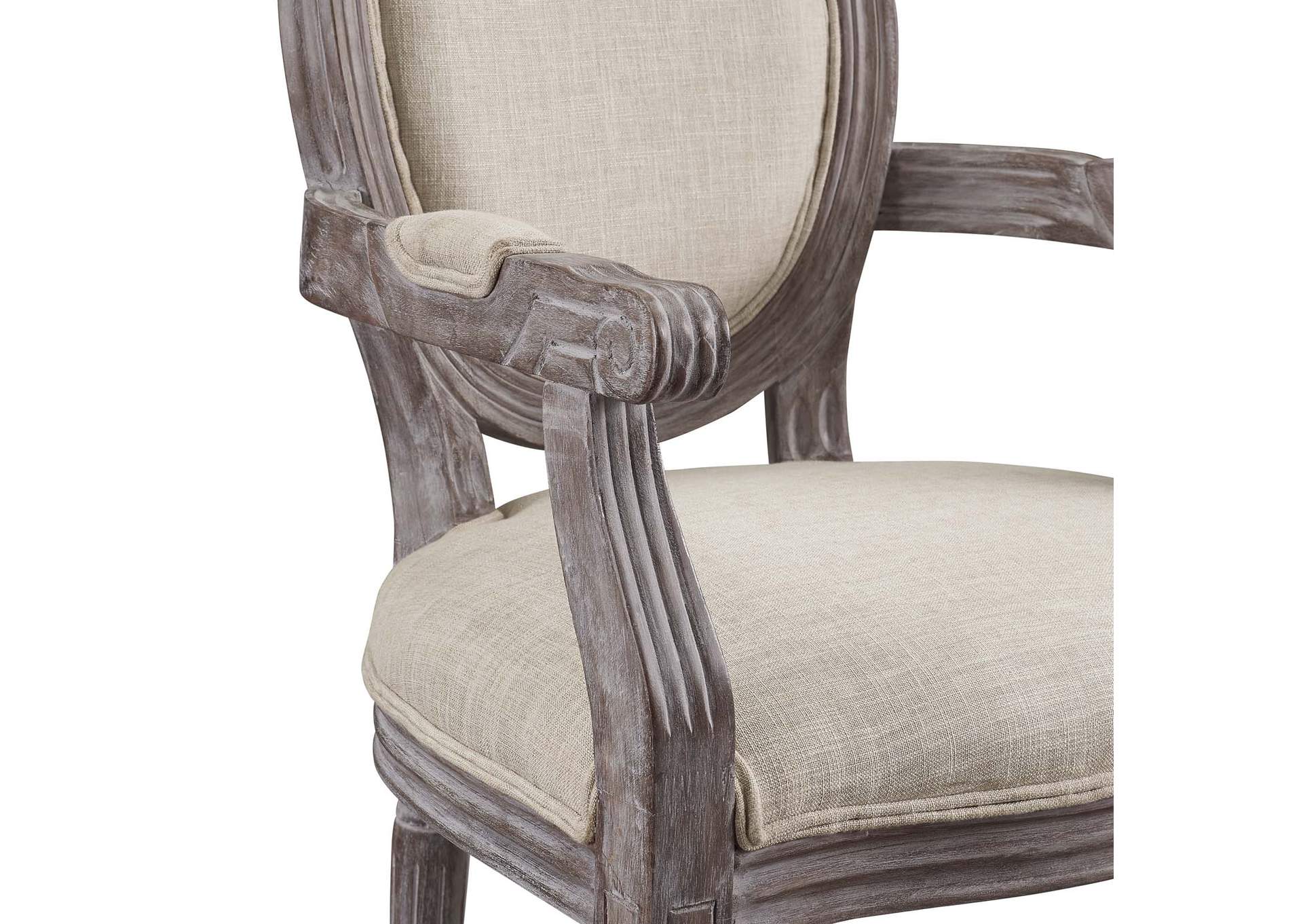 Beige Emanate Vintage French Upholstered Fabric Arm Dining Chair,Modway