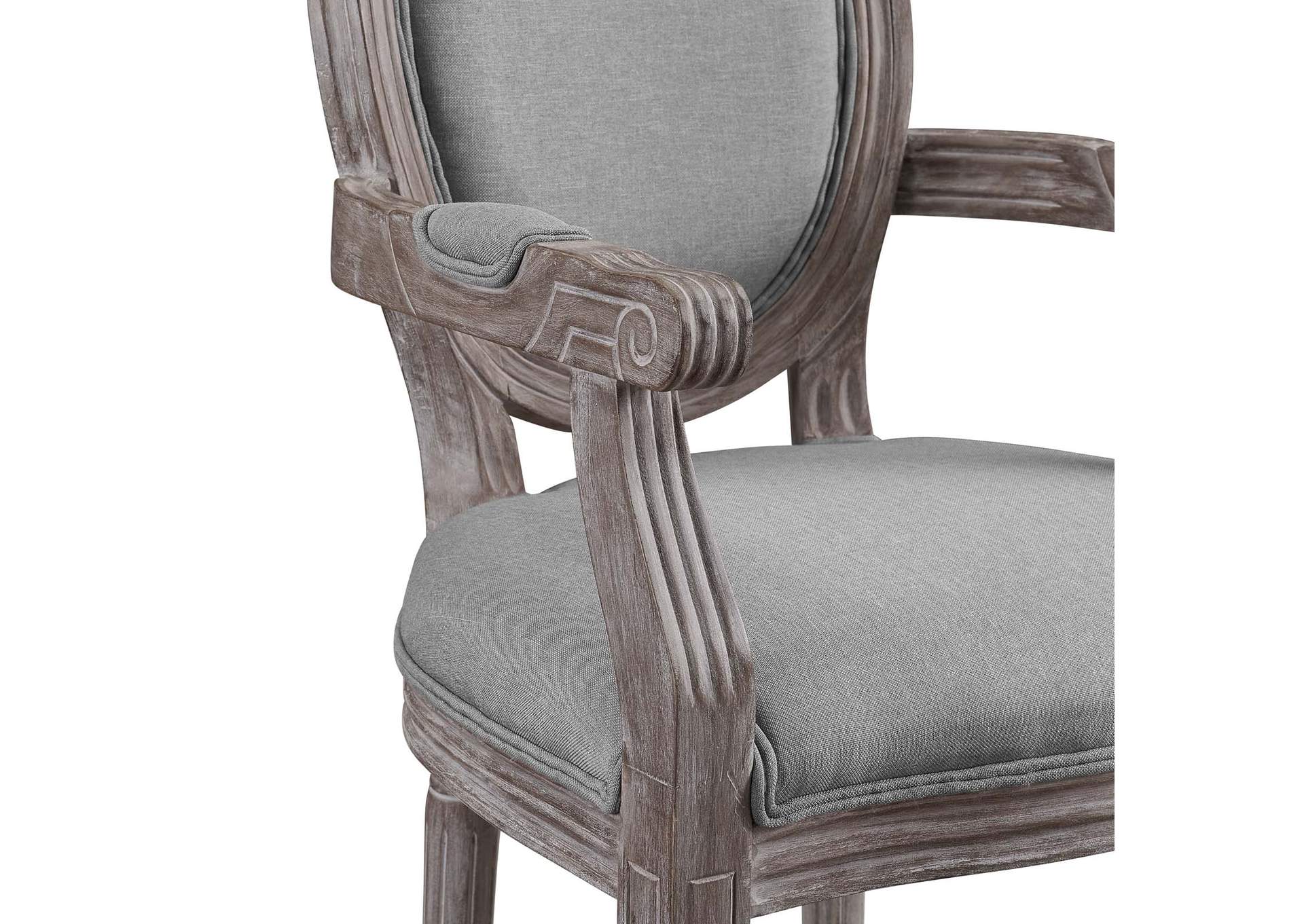 Light Gray Emanate Vintage French Upholstered Fabric Arm Dining Chair,Modway