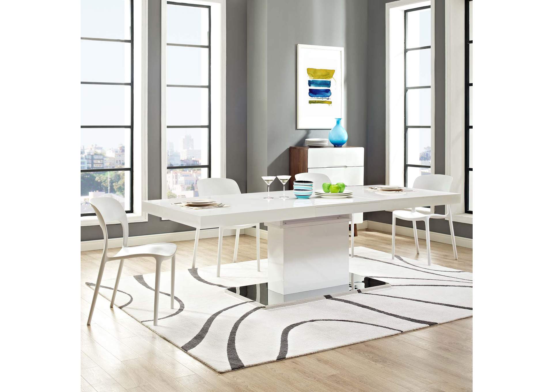 White Silver Vector Expandable Dining Table,Modway