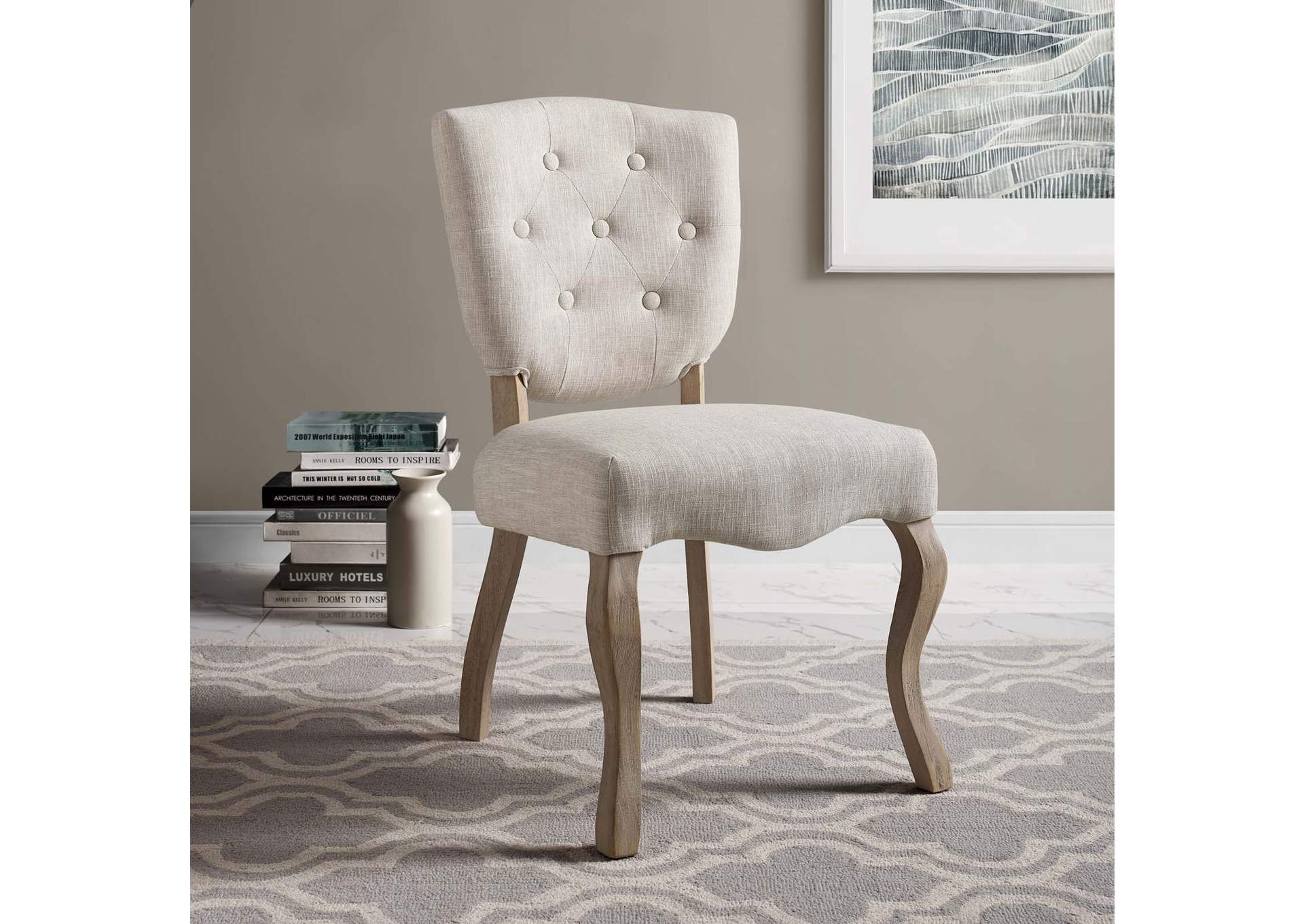 Beige Array Vintage French Upholstered Dining Side Chair,Modway