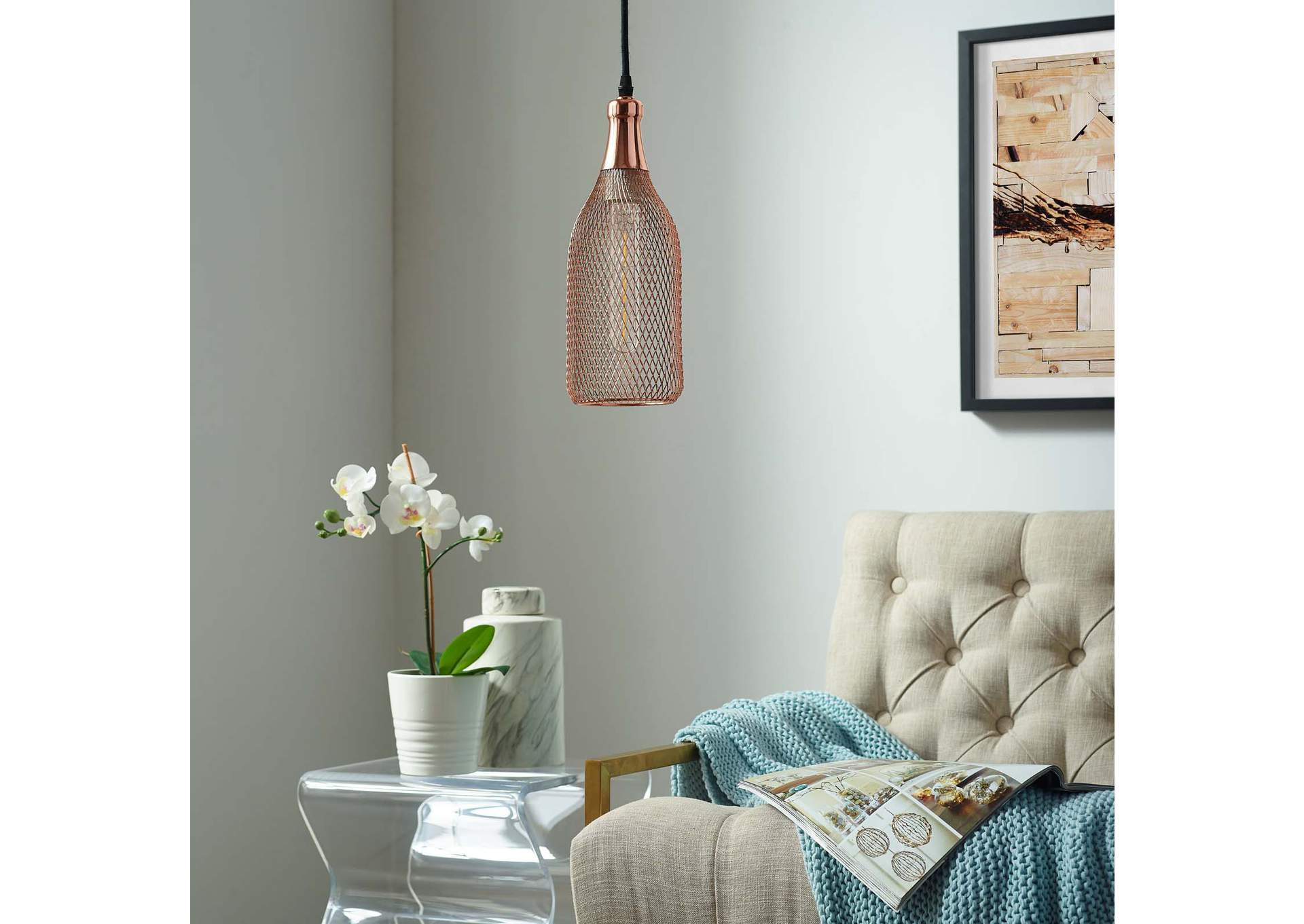 Glimmer Bottle-Shaped Rose Gold Pendant Light,Modway