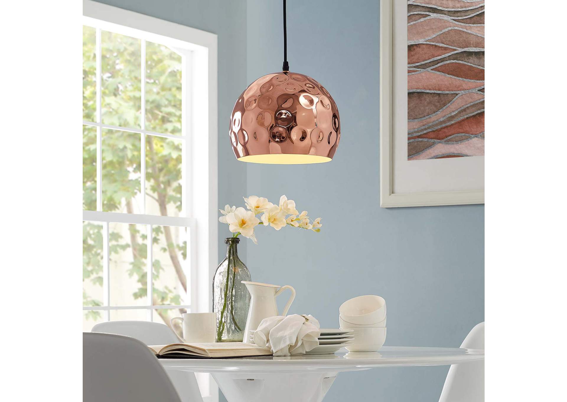 Dimple 10" Half-Sphere Rose Gold Pendant Light,Modway