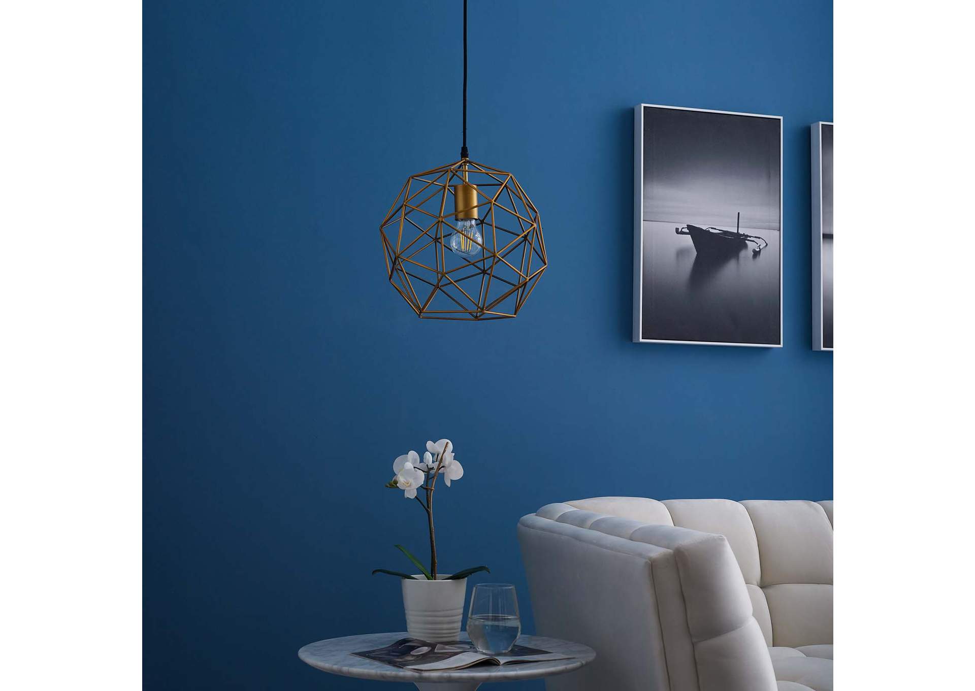 Rarity Geometric Decagon-Shaped Brass Pendant Light,Modway