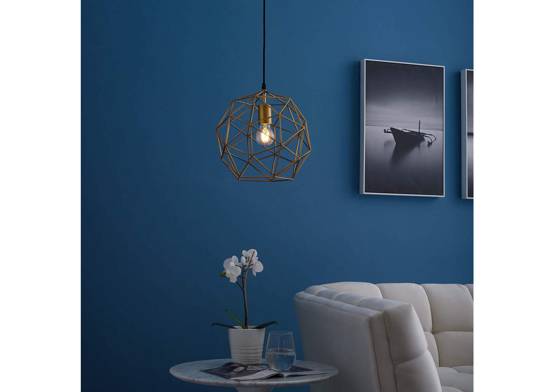 Rarity Geometric Decagon-Shaped Brass Pendant Light,Modway