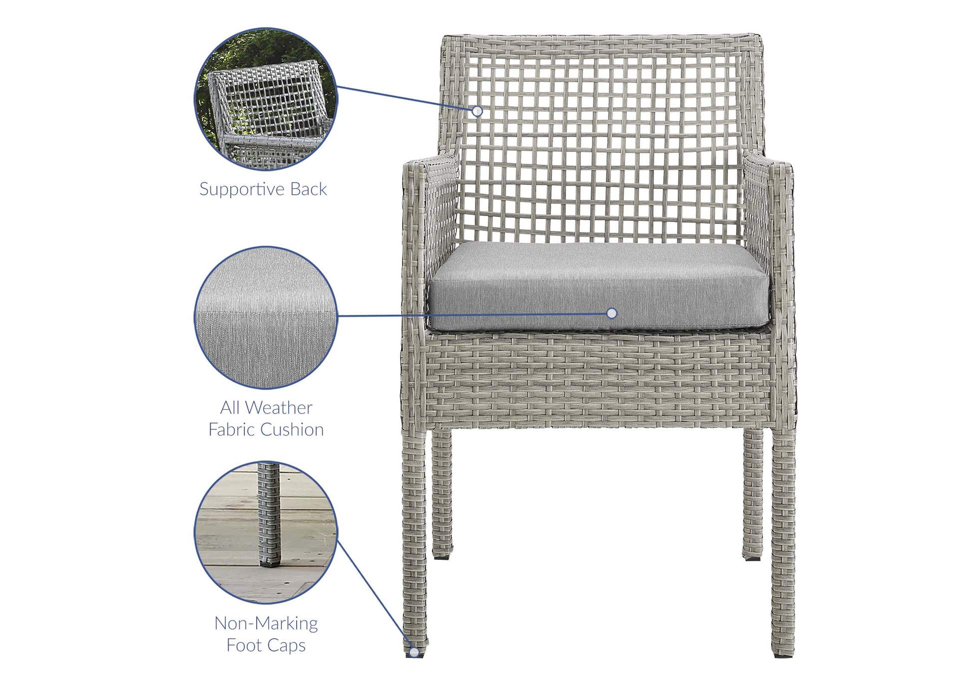 Gray Gray Aura Outdoor Patio Wicker Rattan Arm Dining Chair,Modway