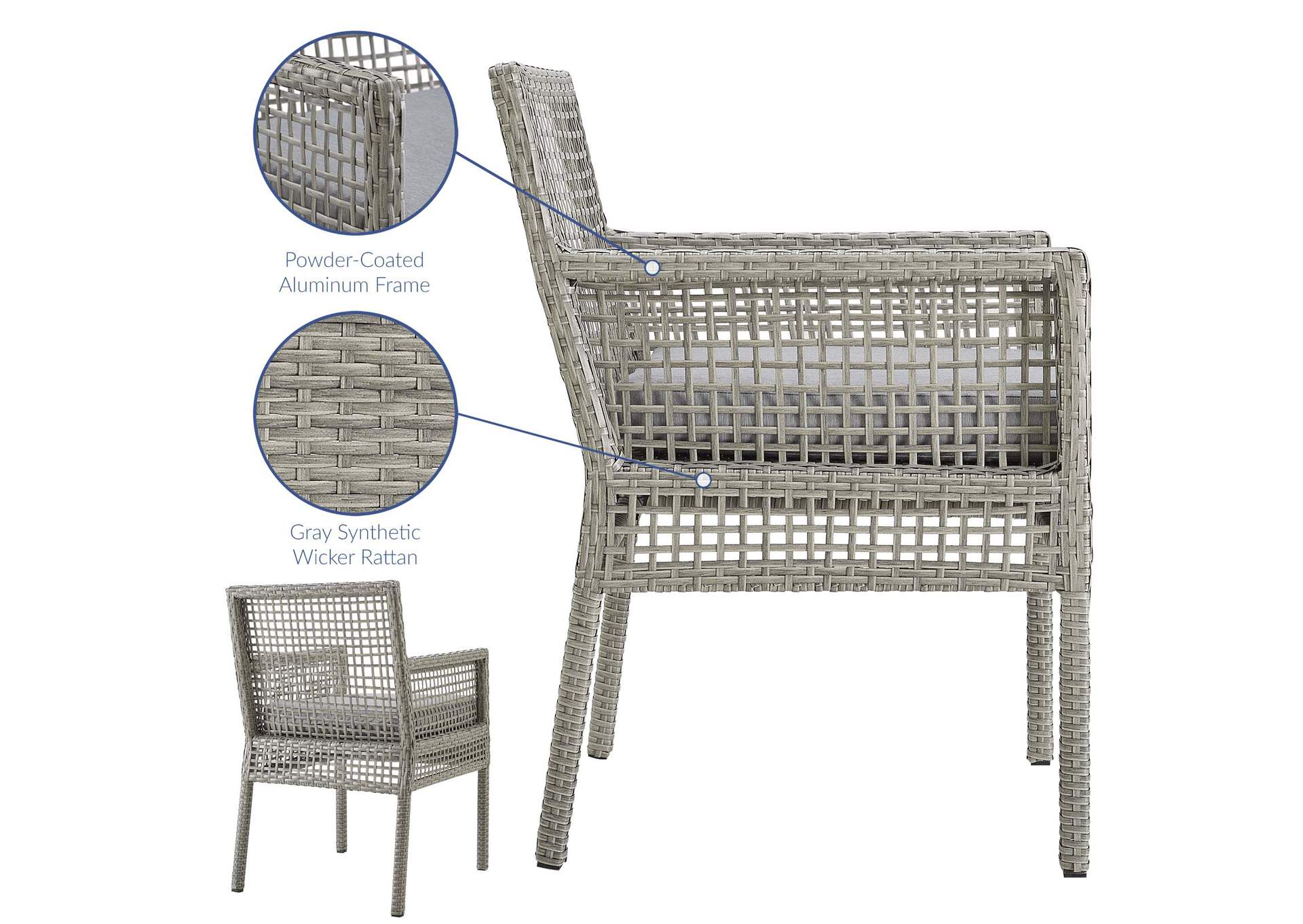 Gray Gray Aura Outdoor Patio Wicker Rattan Arm Dining Chair,Modway