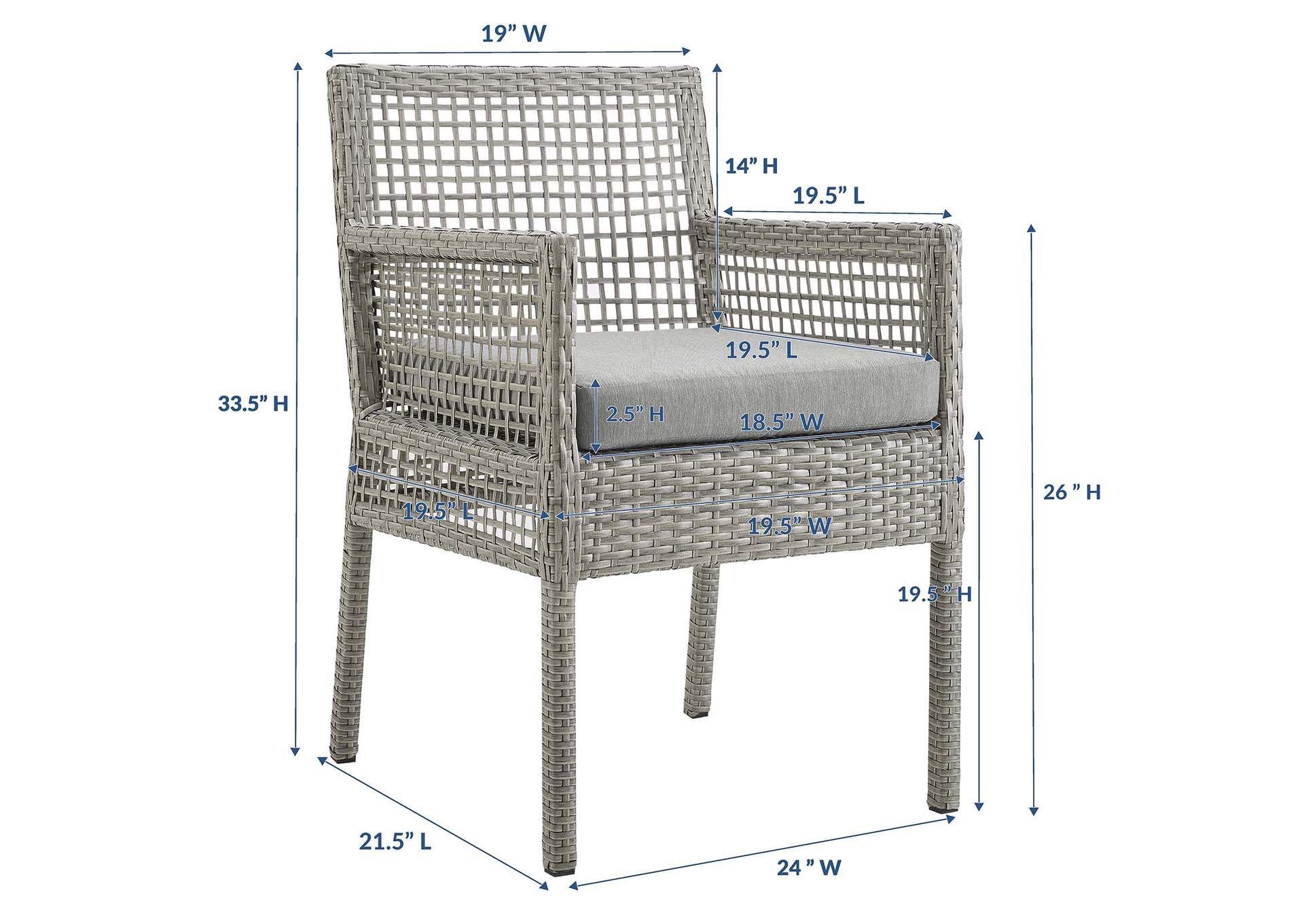 Gray Gray Aura Outdoor Patio Wicker Rattan Arm Dining Chair,Modway