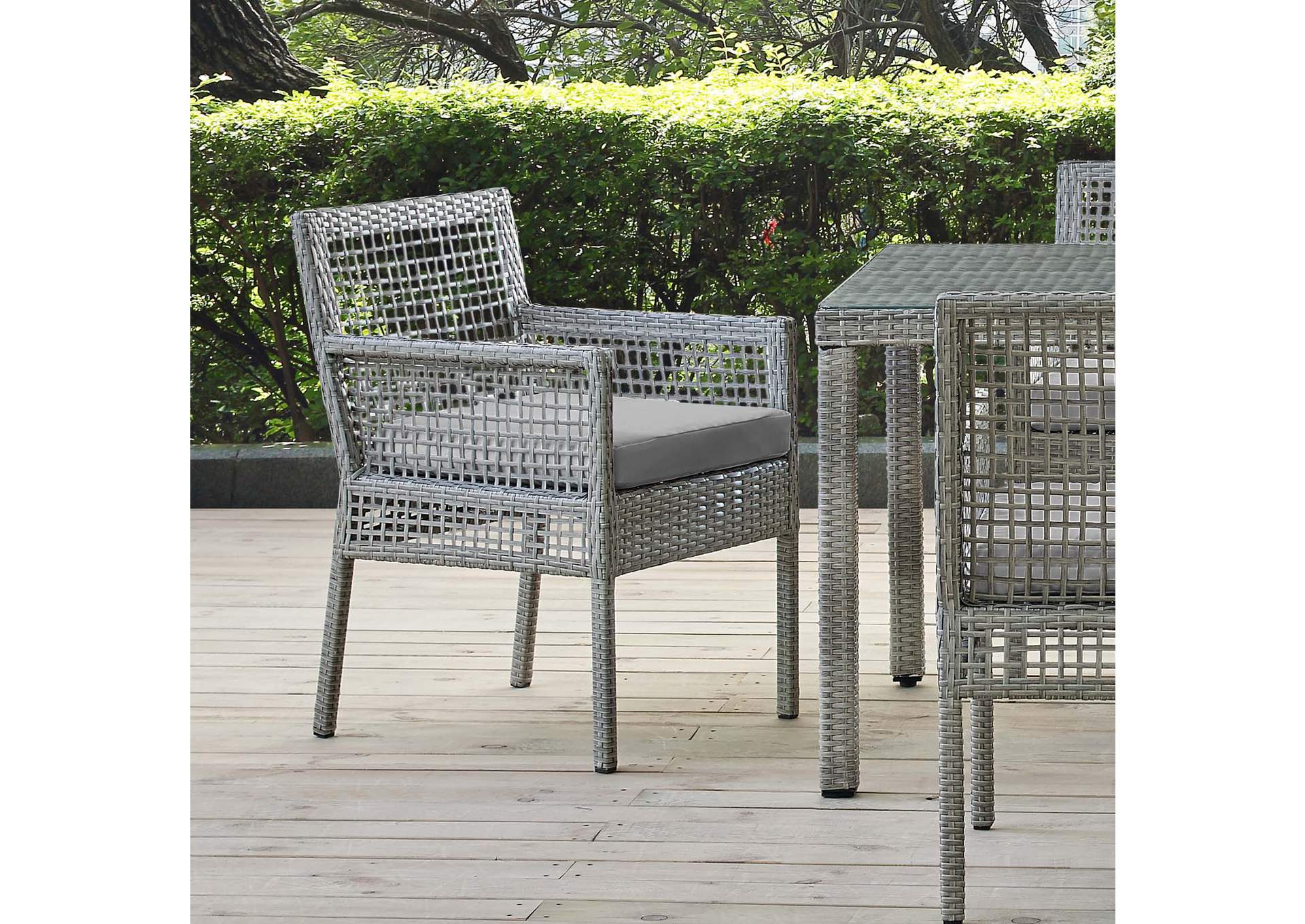 Gray Gray Aura Outdoor Patio Wicker Rattan Arm Dining Chair,Modway